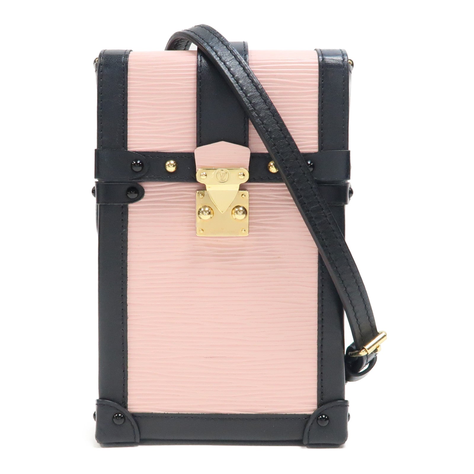 LOUIS VUITTON Epi Pochette Trunk Vertical金扣肩背袋Rose Ballerine粉紅色