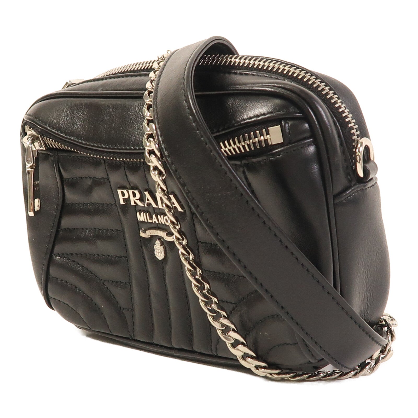 PRADA 牛皮皮革Shoulder Bag銀扣鏈帶肩背袋/腰包
