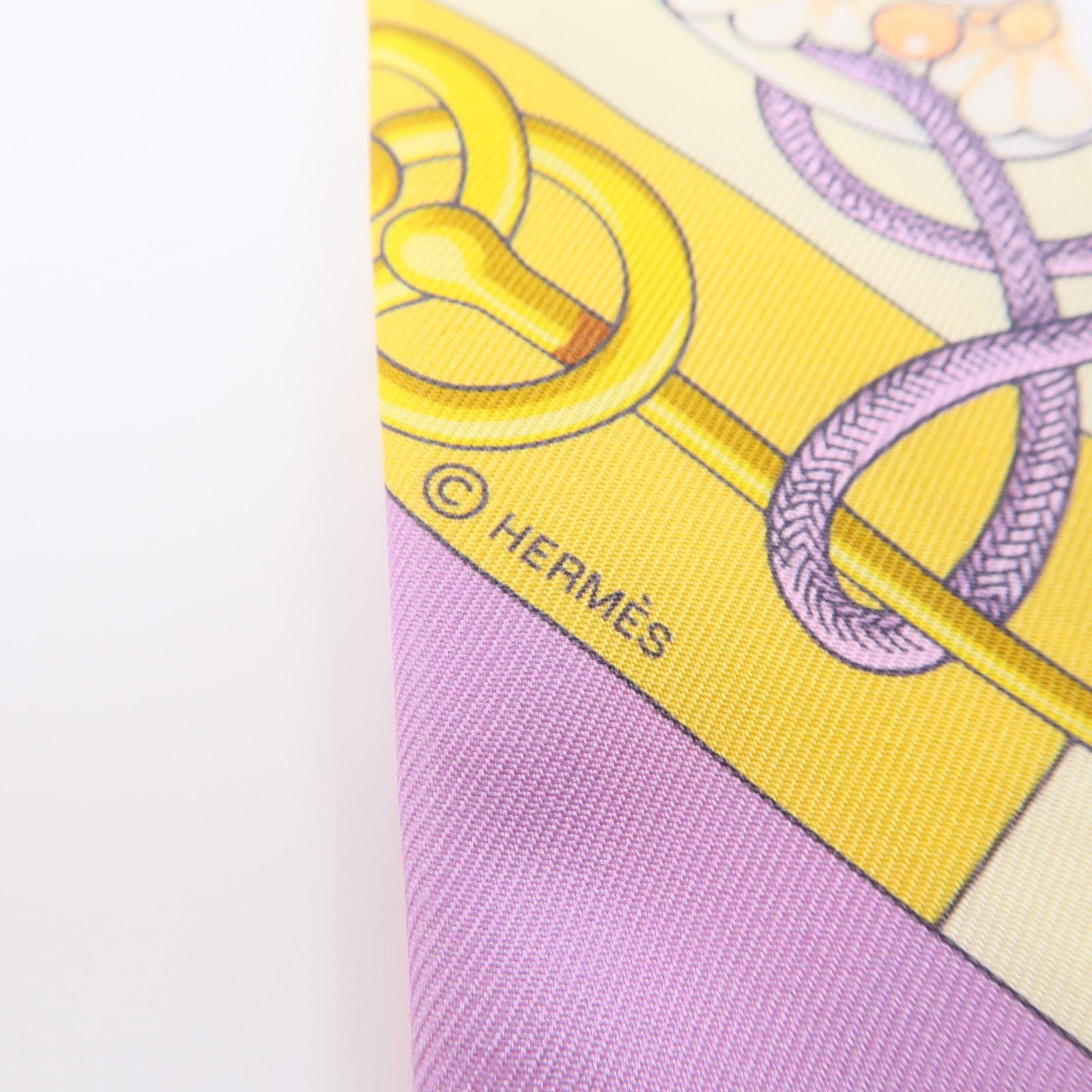 HERMES 絲質Twilly絲巾黃色/粉紅色