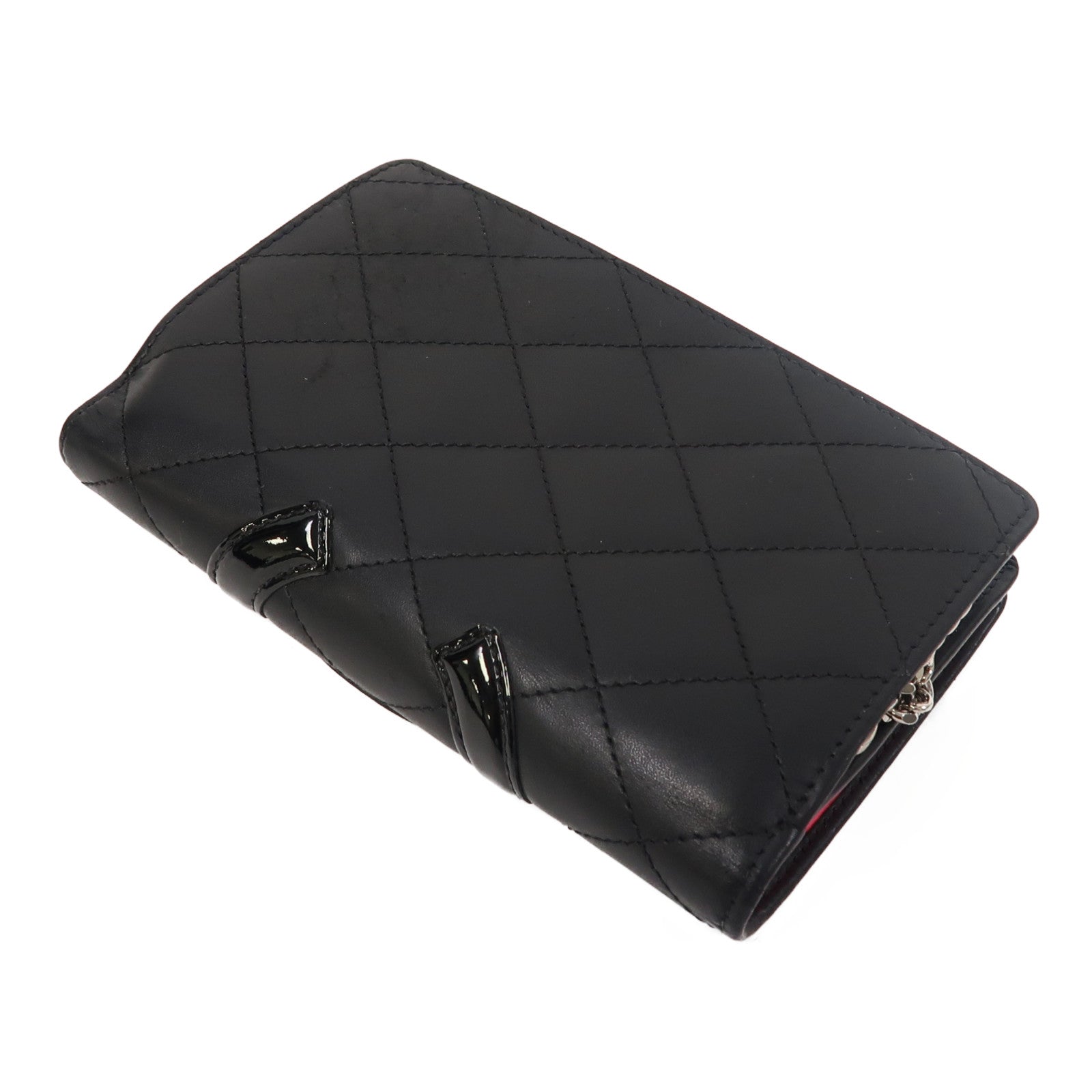 CHANEL 菱格牛皮皮革Cambon Line Wallet銀扣錢包黑色
