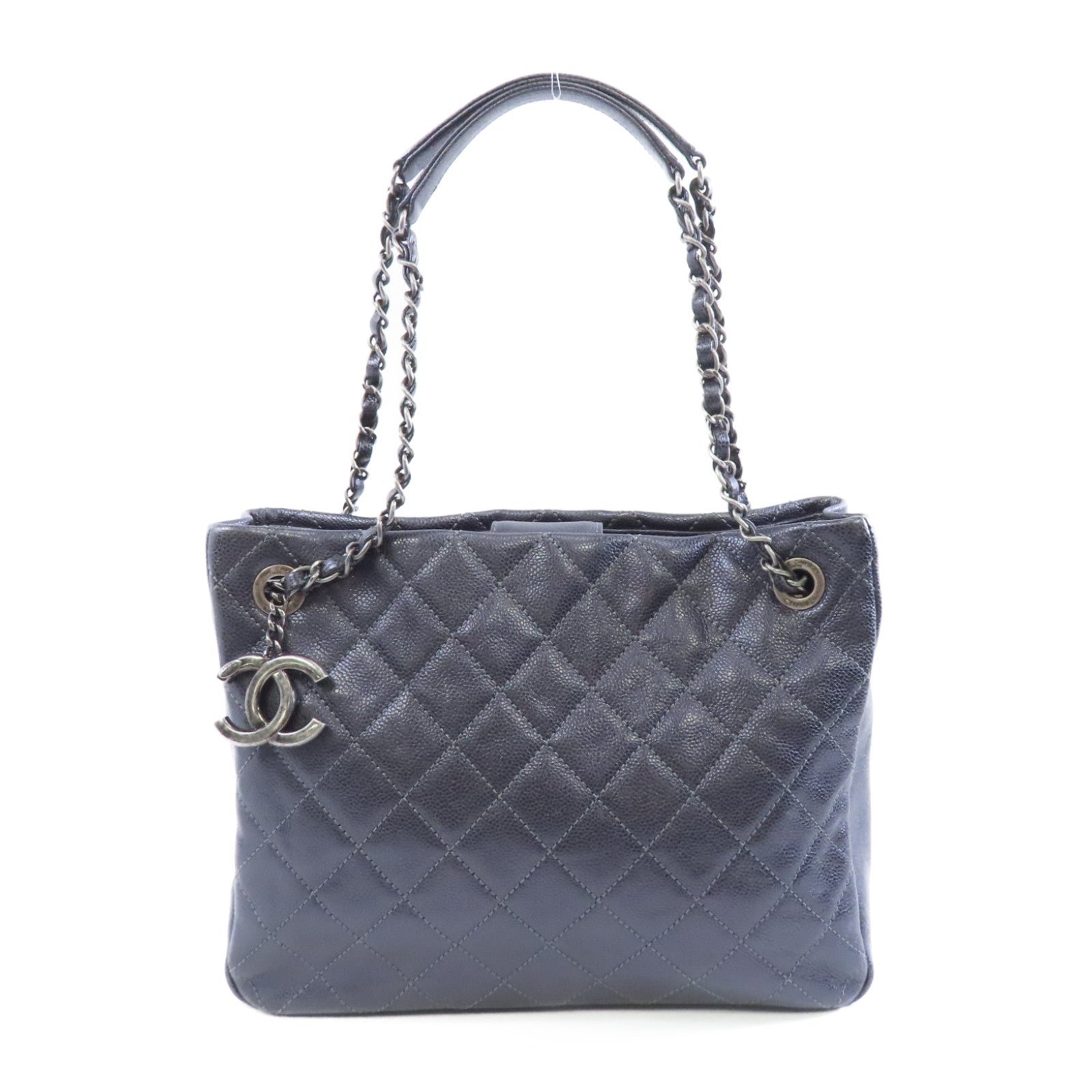 CHANEL 【激減優惠】菱格Caviar皮革Chain Shoulder銀扣鏈帶肩背袋深灰色