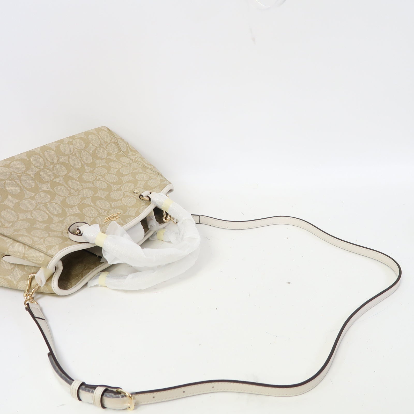 COACH 塗層帆布Margot Carryall金扣手挽肩背兩用袋米色
