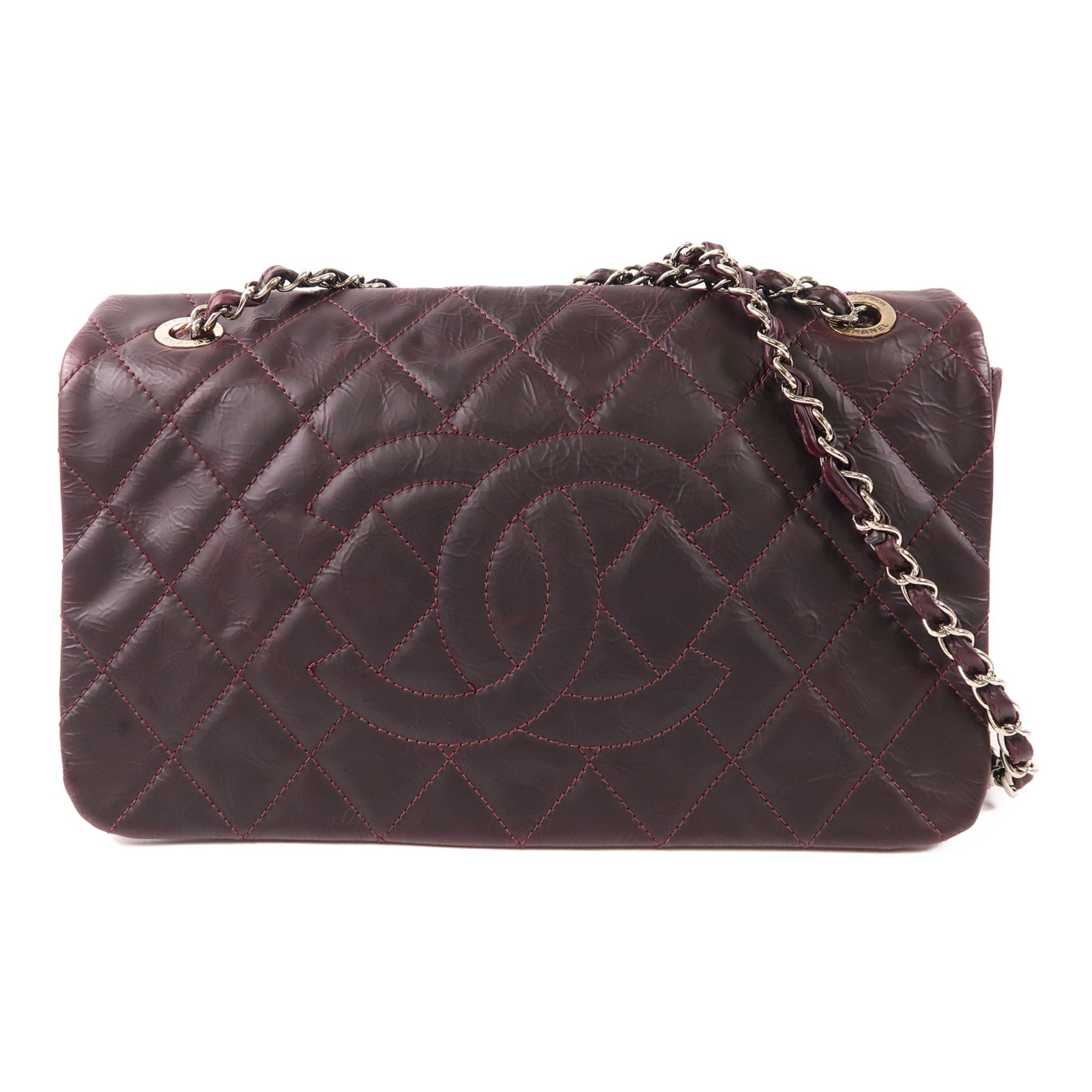 CHANEL 牛皮皮革Shoulder Bag銀扣鏈帶肩背袋