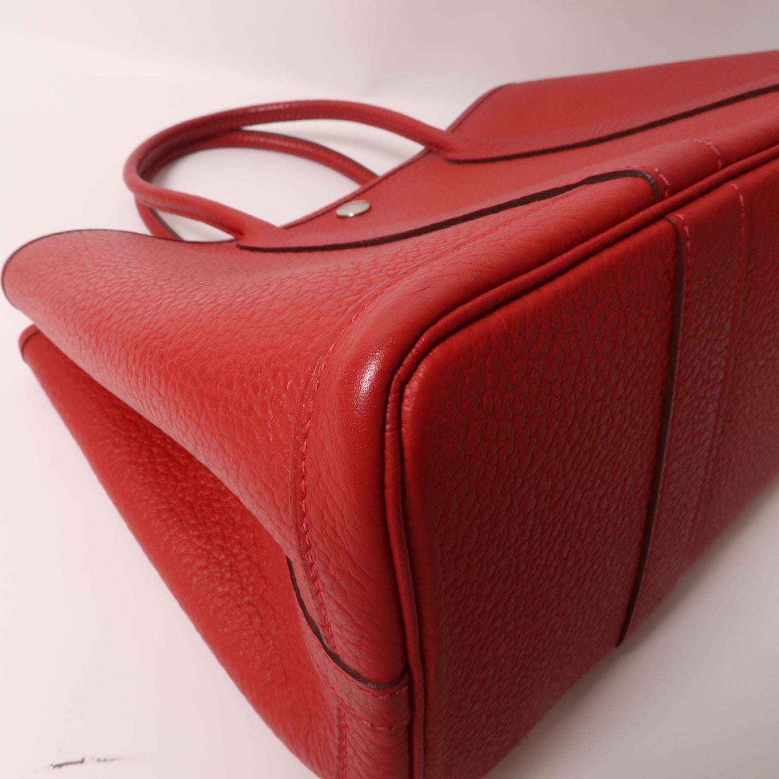 HERMES Country皮革Garden Party TPM銀扣手挽袋紅色