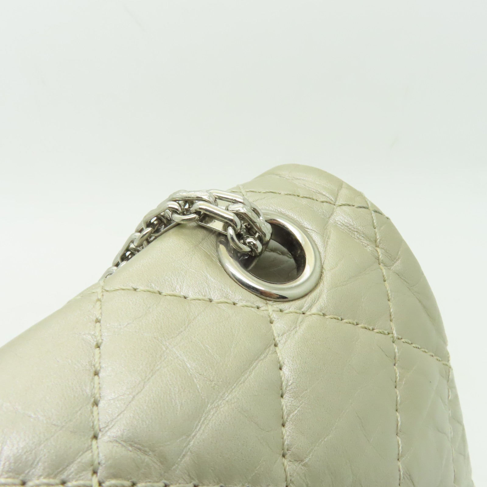 CHANEL 【清倉大減價】菱格Aged Calf皮革2.55 Classic Double Flap銀扣鏈帶肩背袋香檳酒色