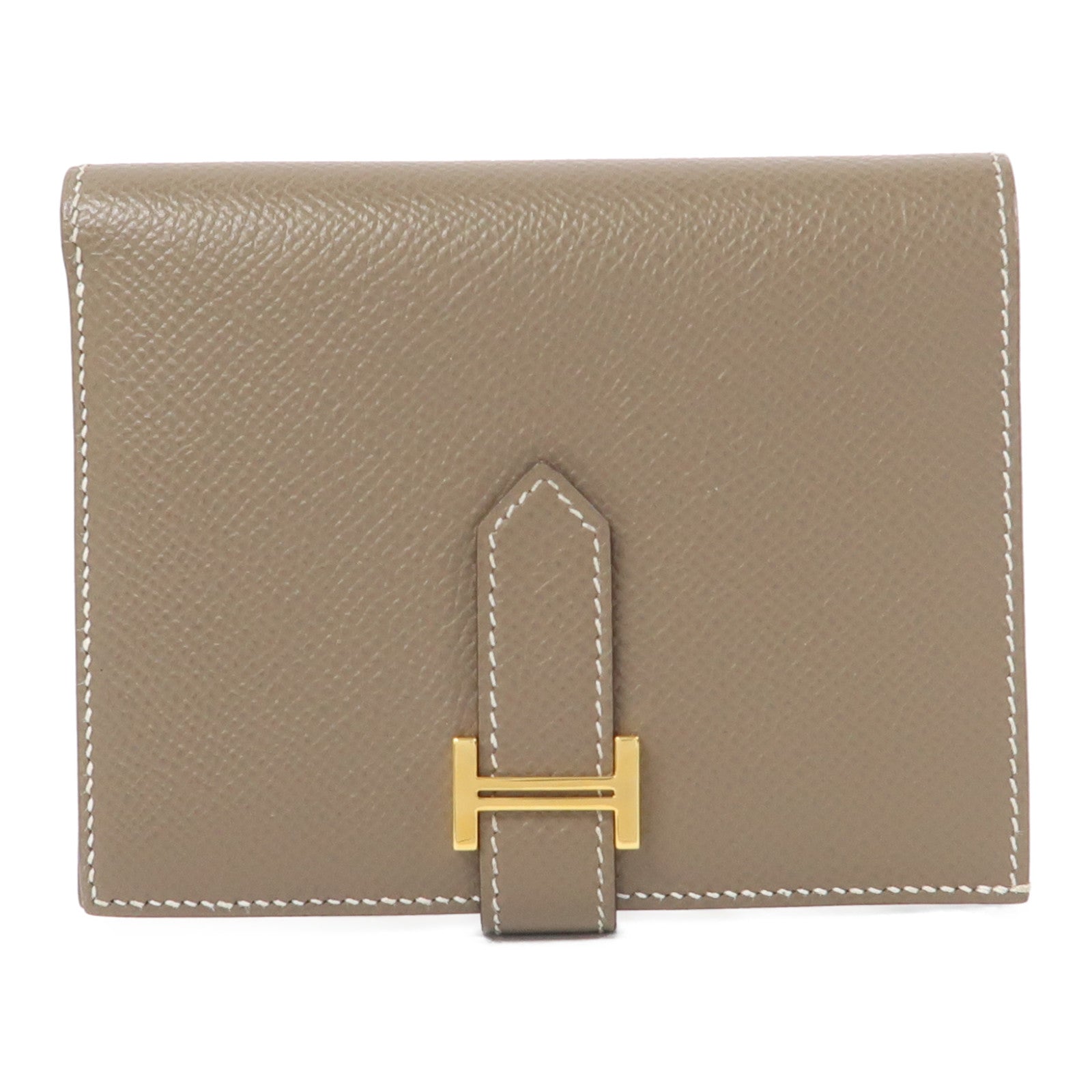 HERMES Epsom皮革Bearn Compact Wallet金扣錢包大象灰色