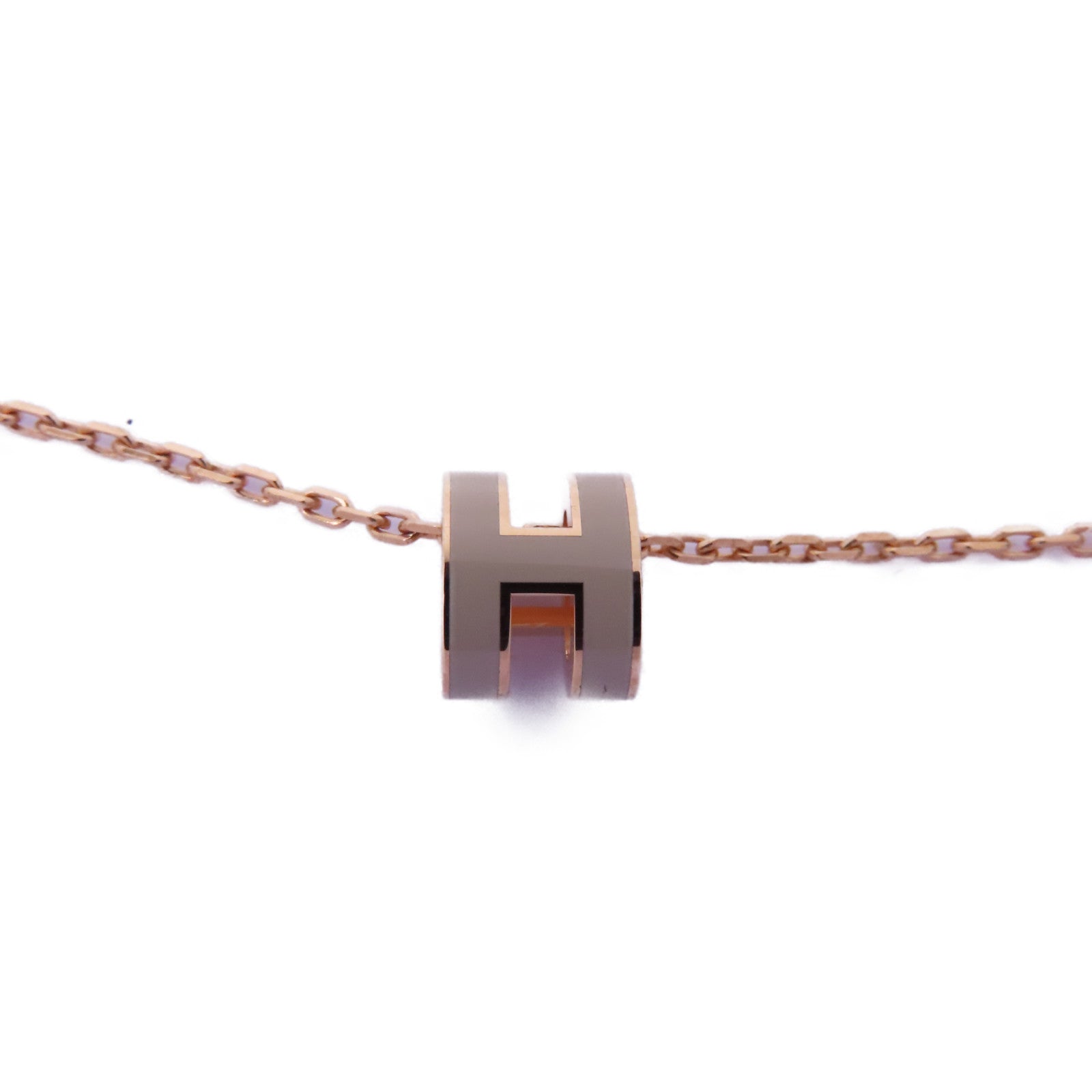 HERMES 金屬Mini Pop H Necklace項鍊粉紅金色/白色