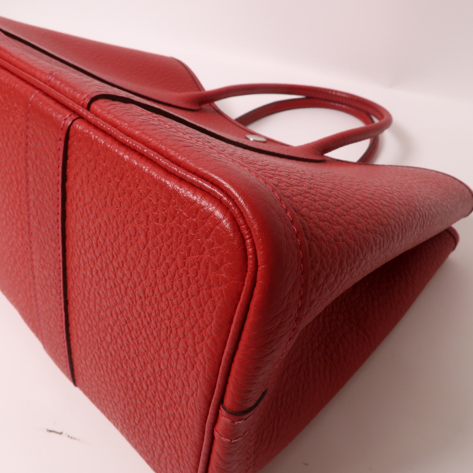 HERMES Country皮革Garden Party TPM銀扣手挽袋紅色