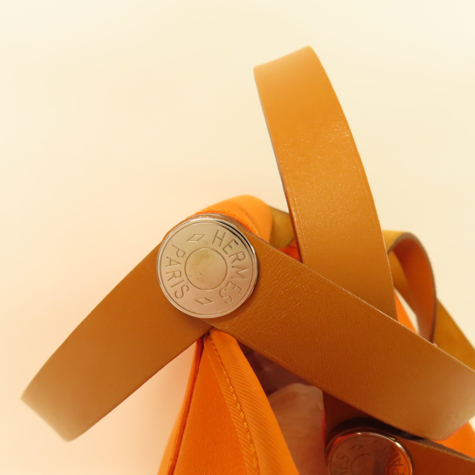 HERMES 帆布Cabag銀扣手挽肩背兩用袋Orange