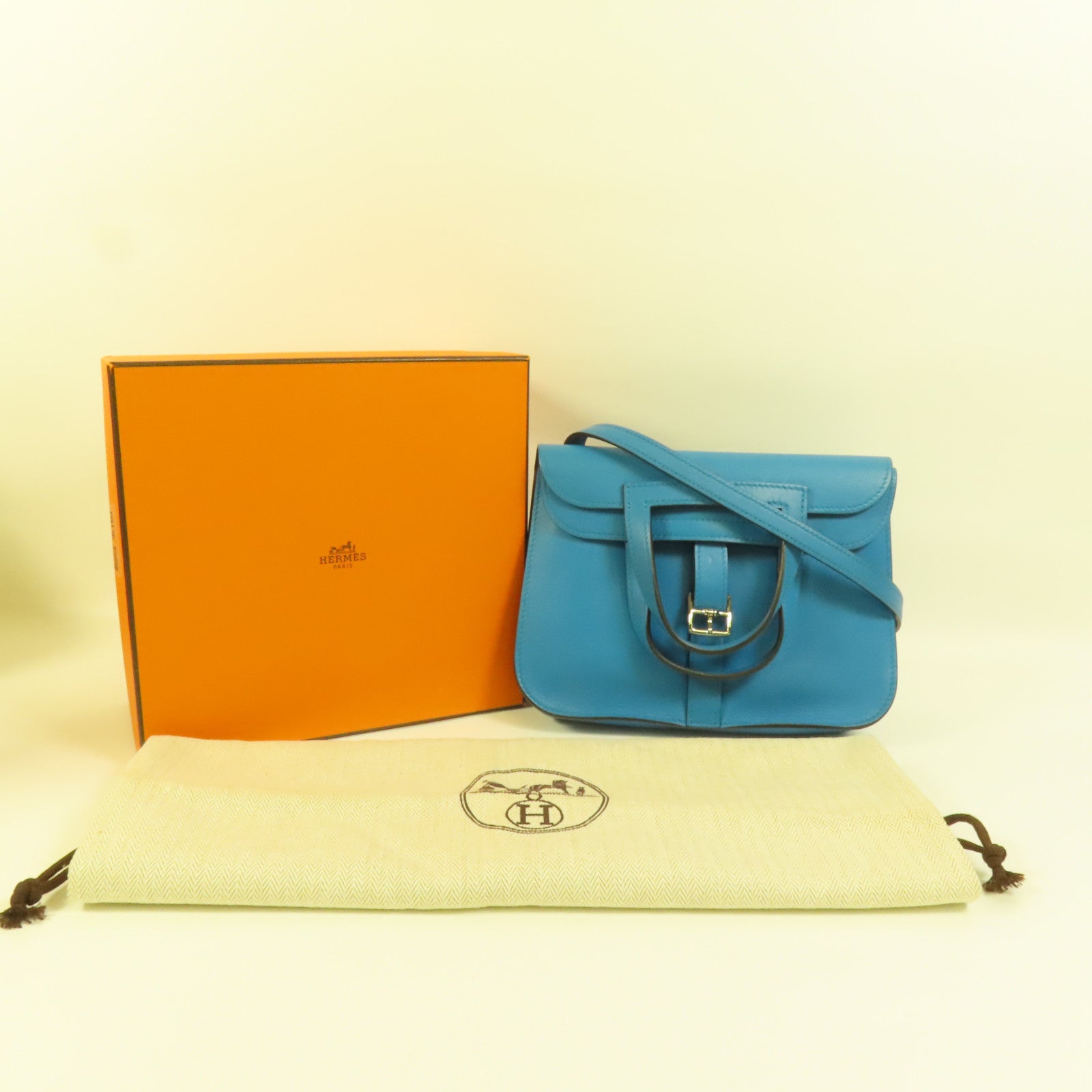 HERMES Swift皮革Mini Halzan銀扣手挽肩背兩用袋Bleu Zanzibar