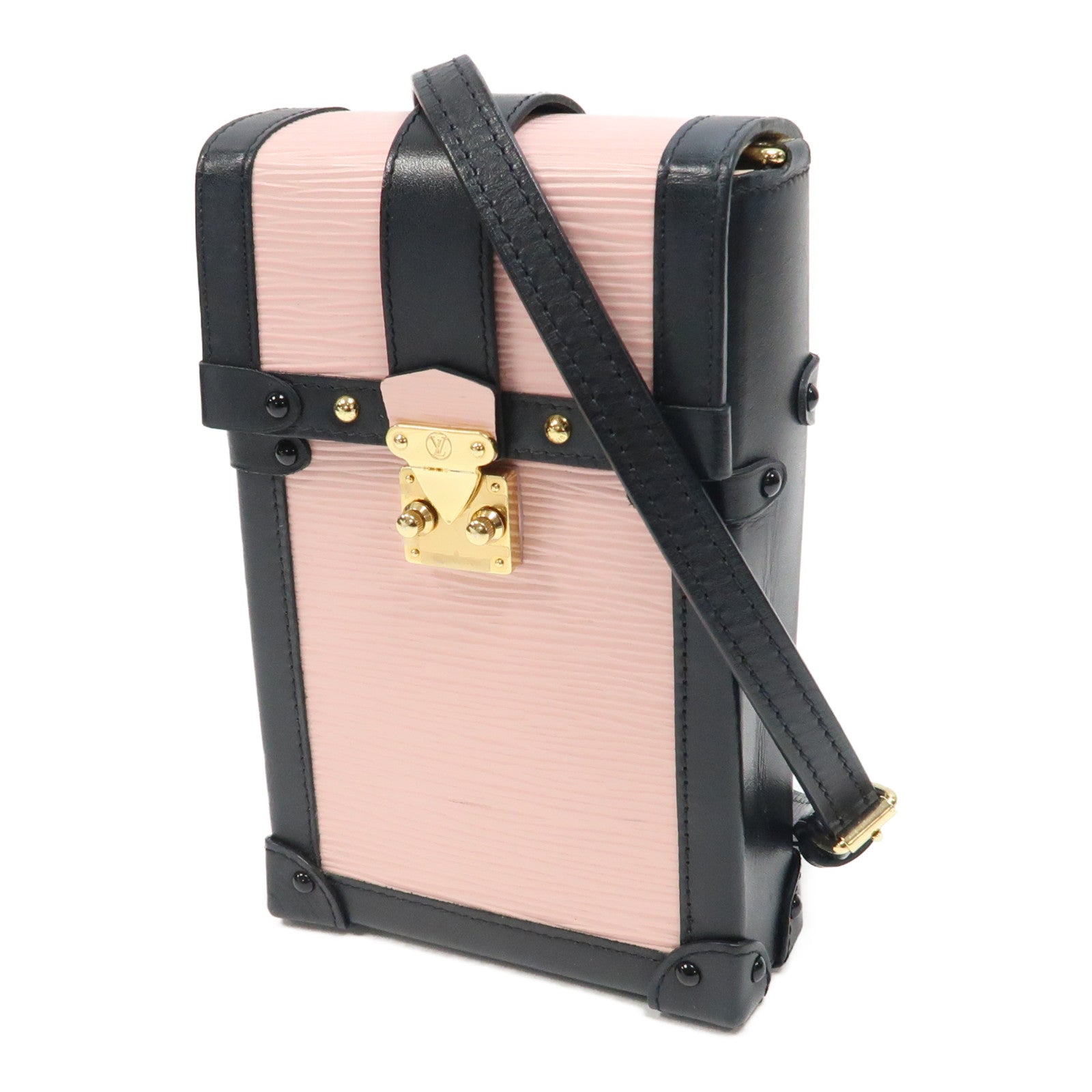 LOUIS VUITTON Epi Pochette Trunk Vertical金扣肩背袋Rose Ballerine粉紅色