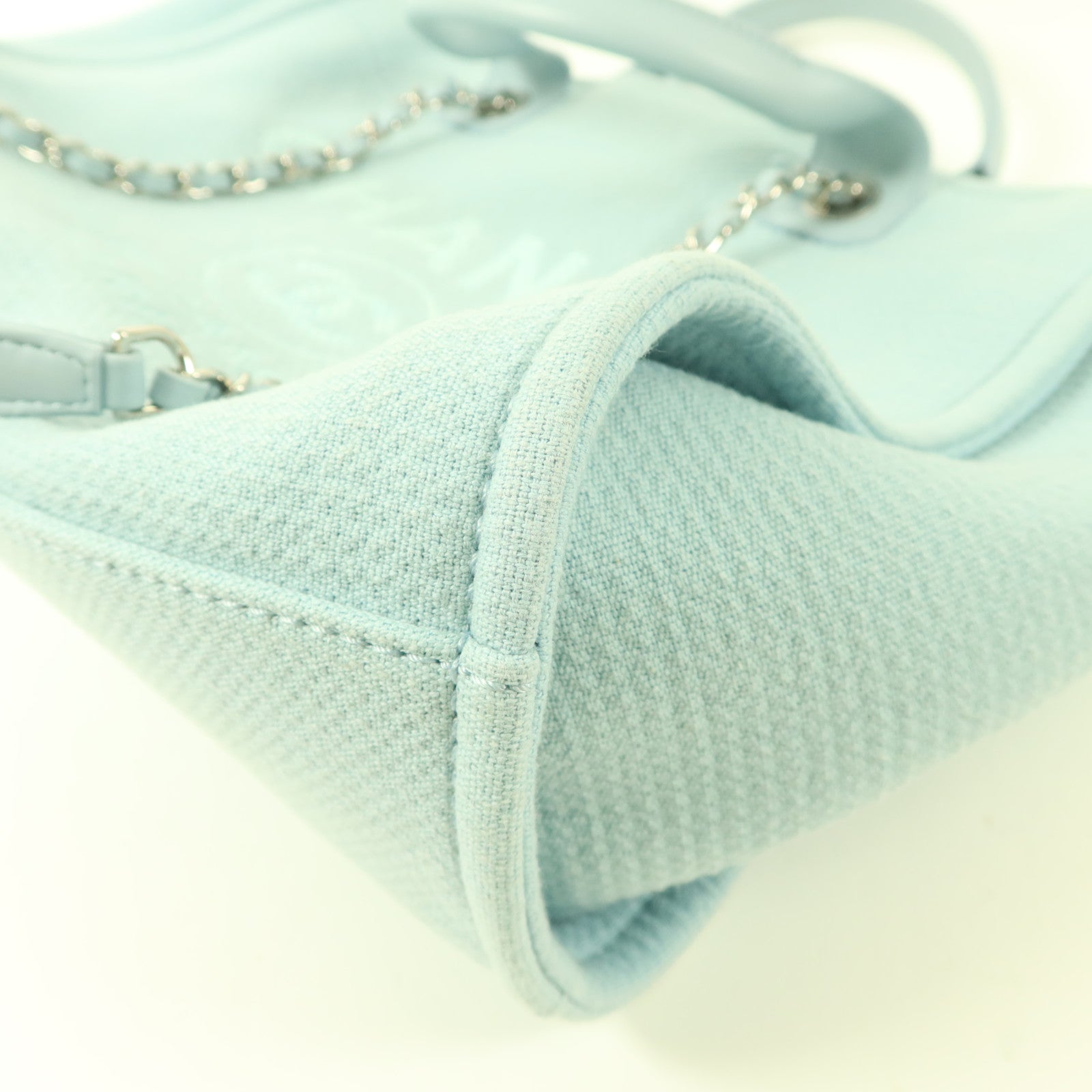CHANEL 帆布Deauville Tote Bag銀扣手挽肩背兩用袋