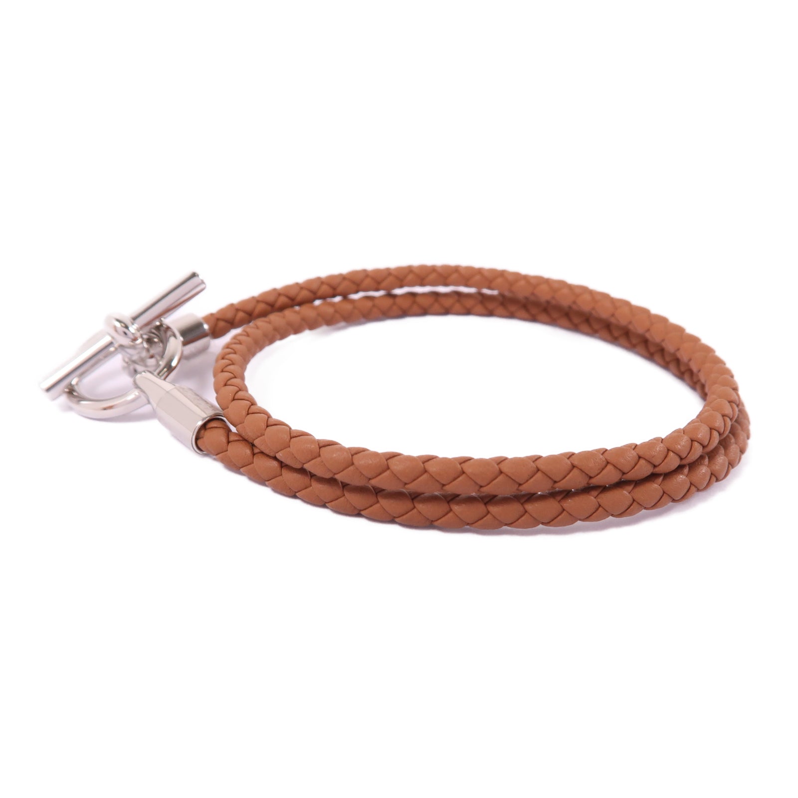HERMES 皮革Collier Glenan銀扣項鍊37/Gold