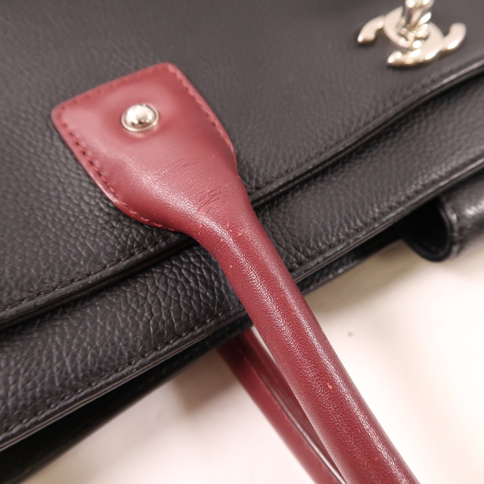 CHANEL CC SHW 2 Way Shoulder Bag Handbag Calfskin Black Red