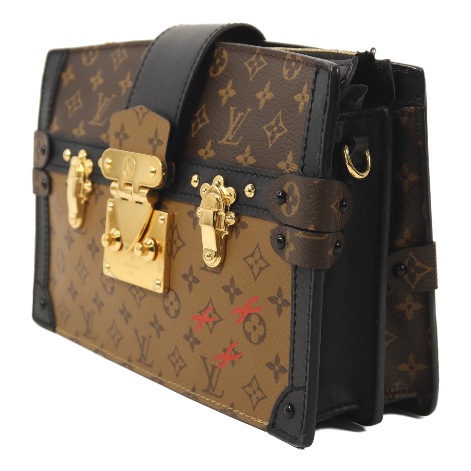 LOUIS VUITTON Monogram Reverse Trunk Clutch金扣鏈帶肩背袋