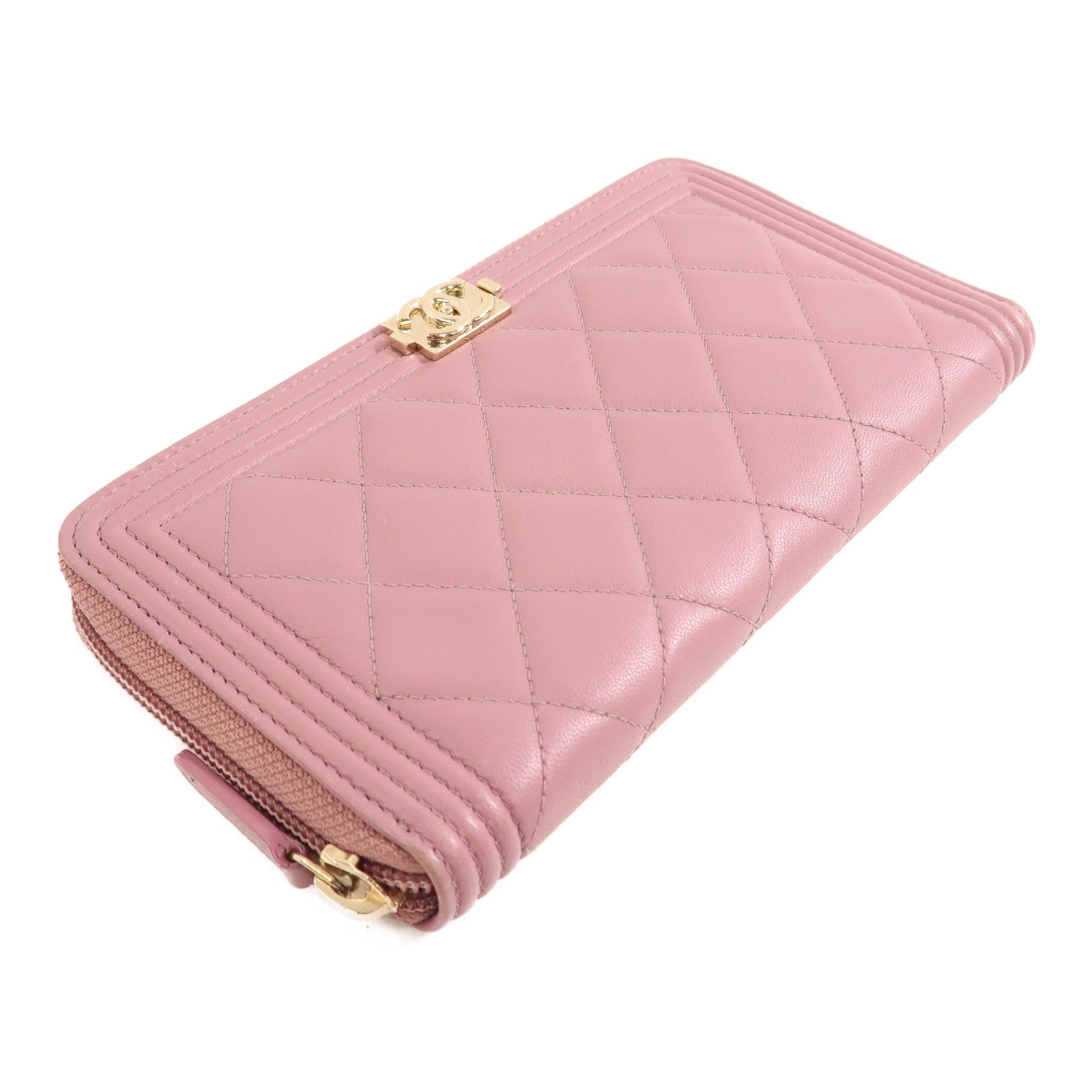 CHANEL 羊皮皮革Boy Long Wallet金扣長錢包