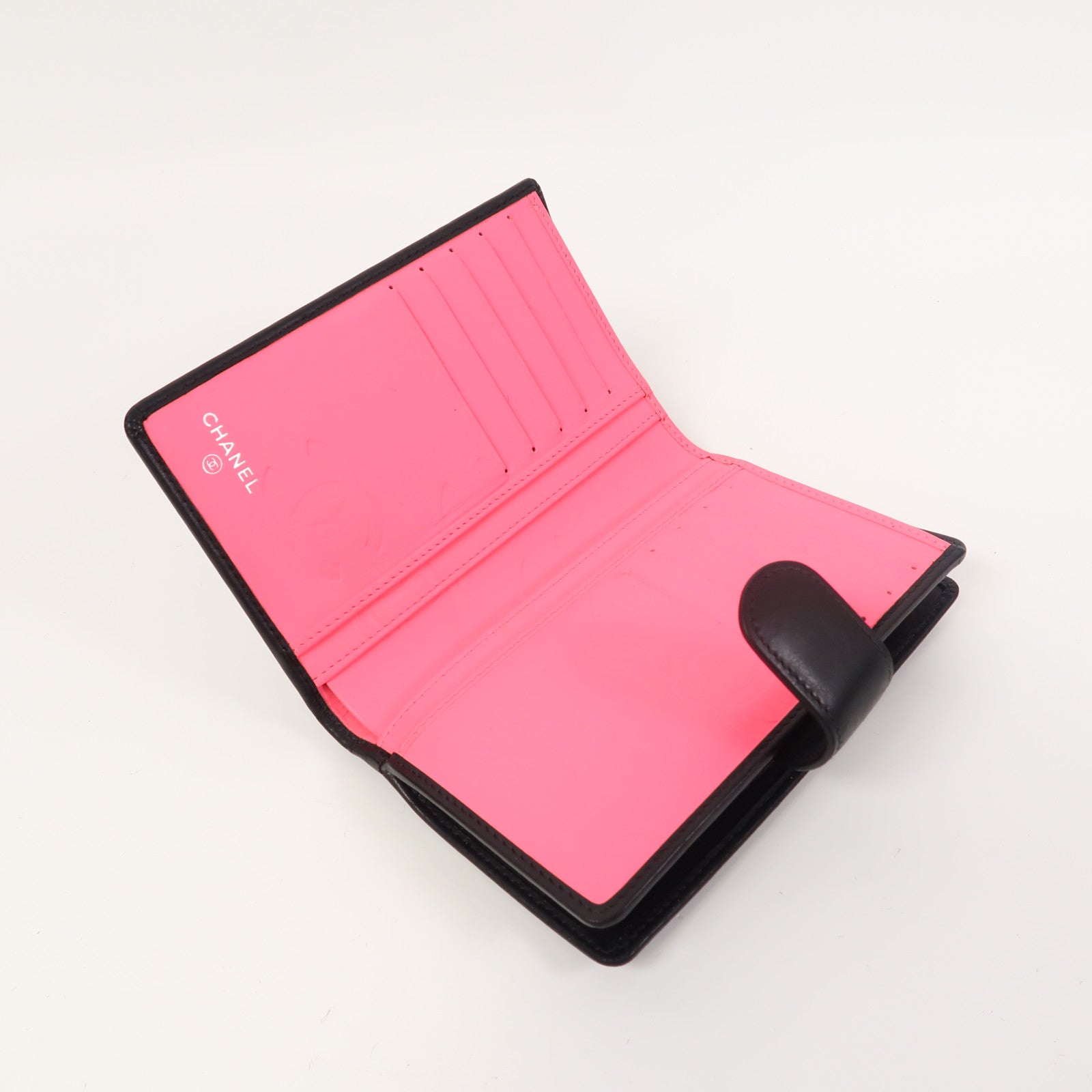 CHANEL 菱格牛皮皮革Cambon Line Wallet銀扣錢包黑色