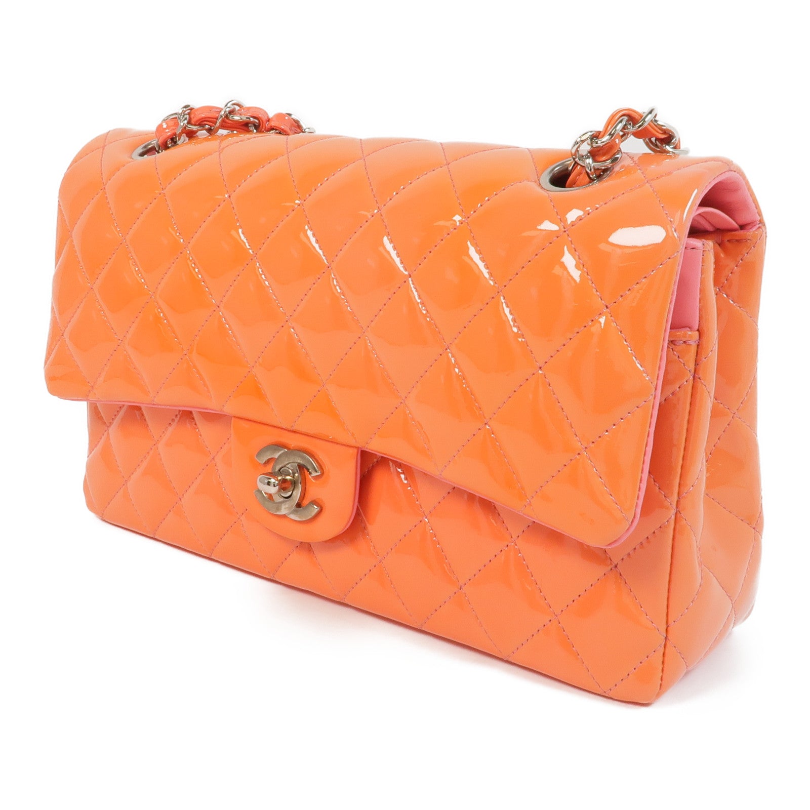 CHANEL 漆皮皮革Classic 25銀扣鏈帶肩背袋