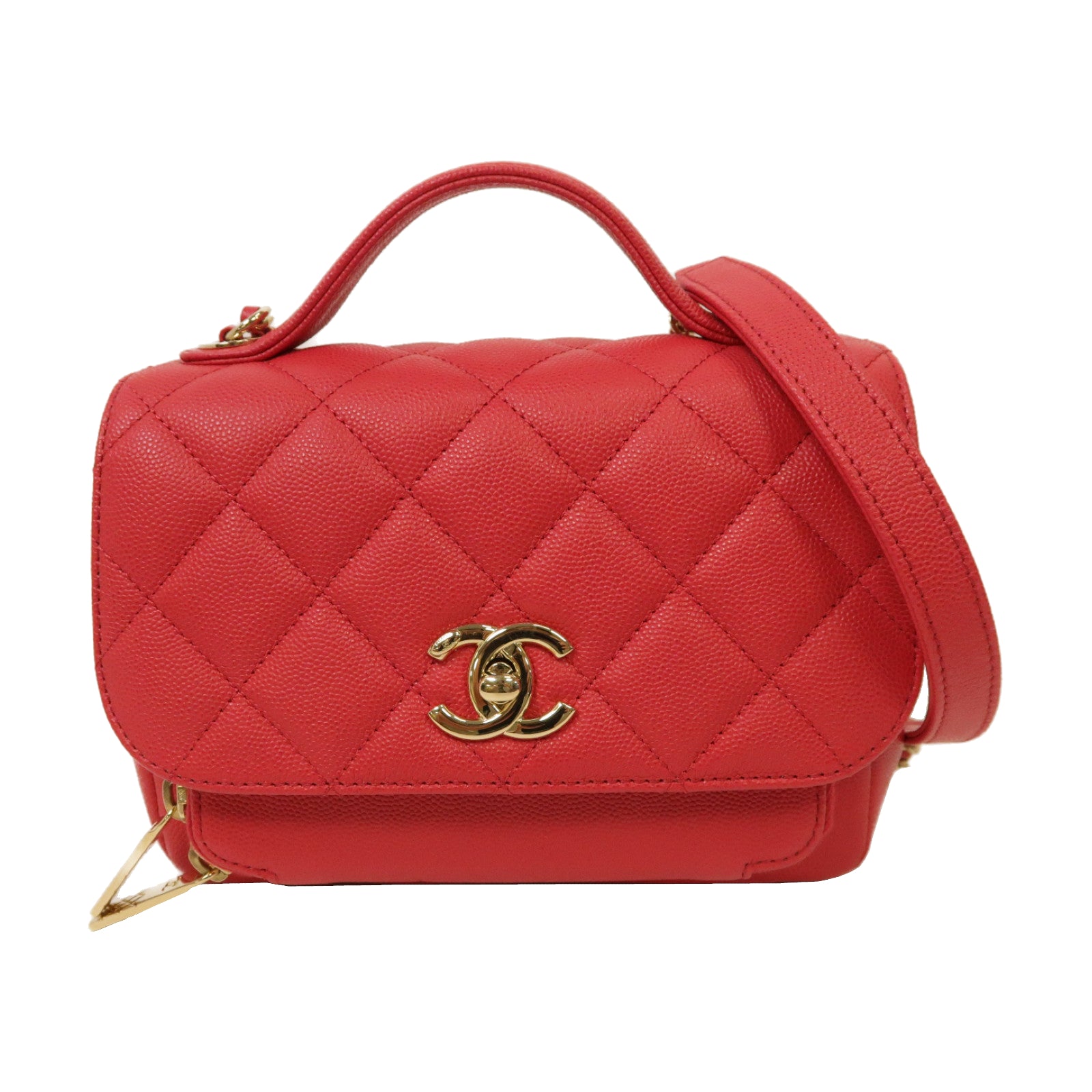 CHANEL 菱格Caviar皮革Business Affinity Shoulder Bag金扣手挽肩背兩用袋紅色