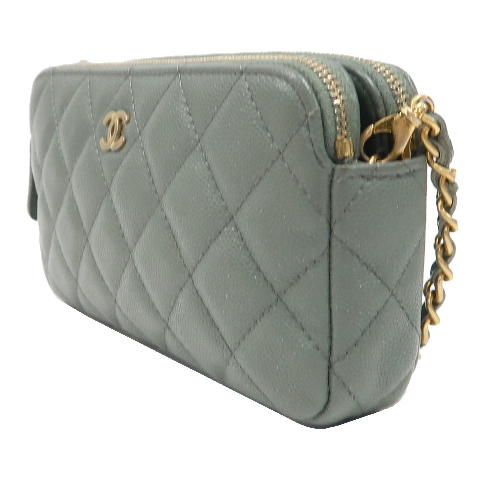 CHANEL 【激減優惠】菱格牛皮皮革Chain Shoulder金扣鏈帶肩背袋綠色