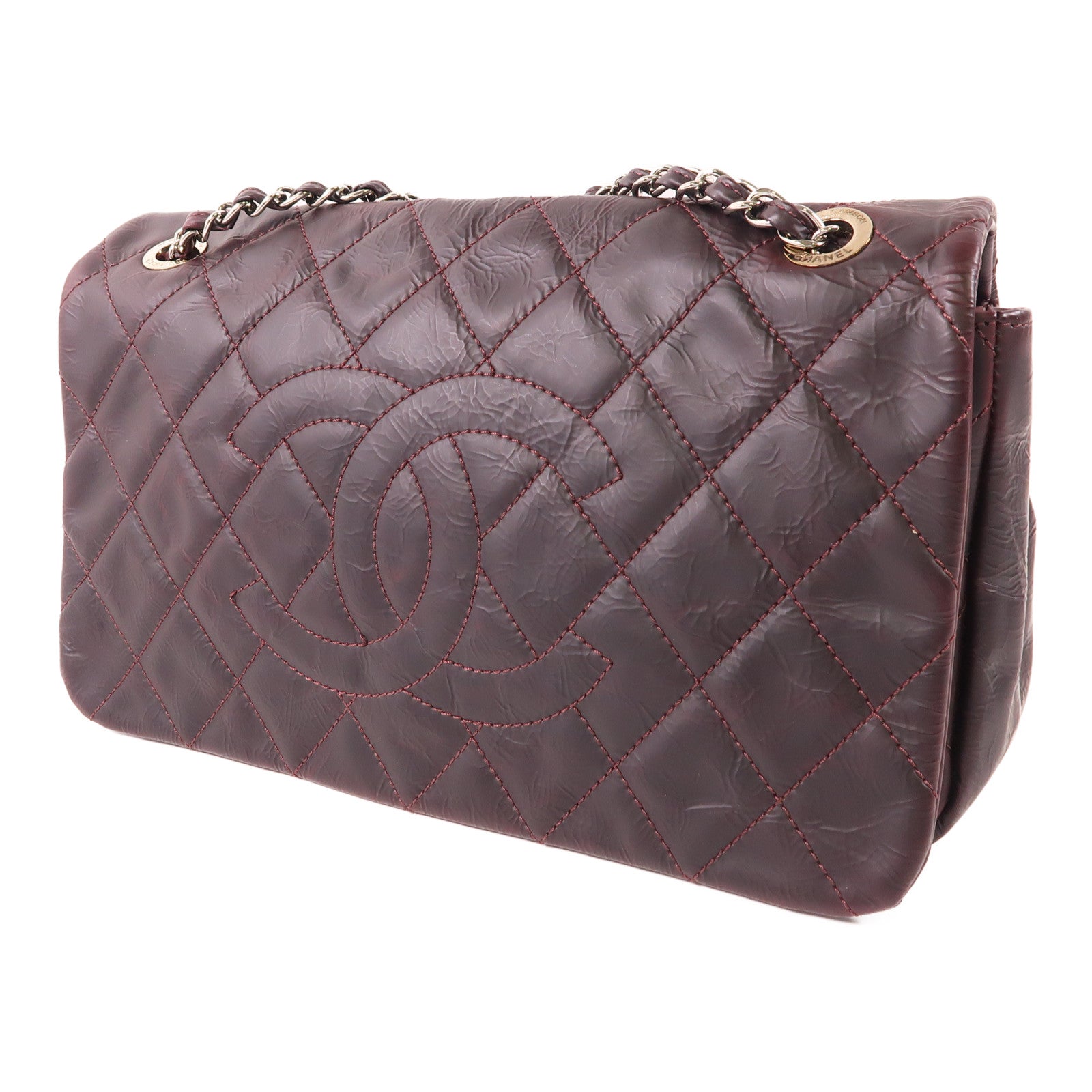 CHANEL 牛皮皮革Shoulder Bag銀扣鏈帶肩背袋