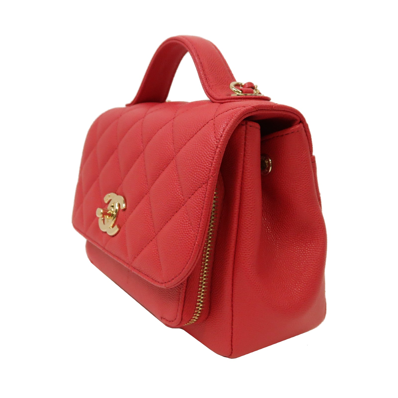 CHANEL 菱格Caviar皮革Business Affinity Shoulder Bag金扣手挽肩背兩用袋紅色