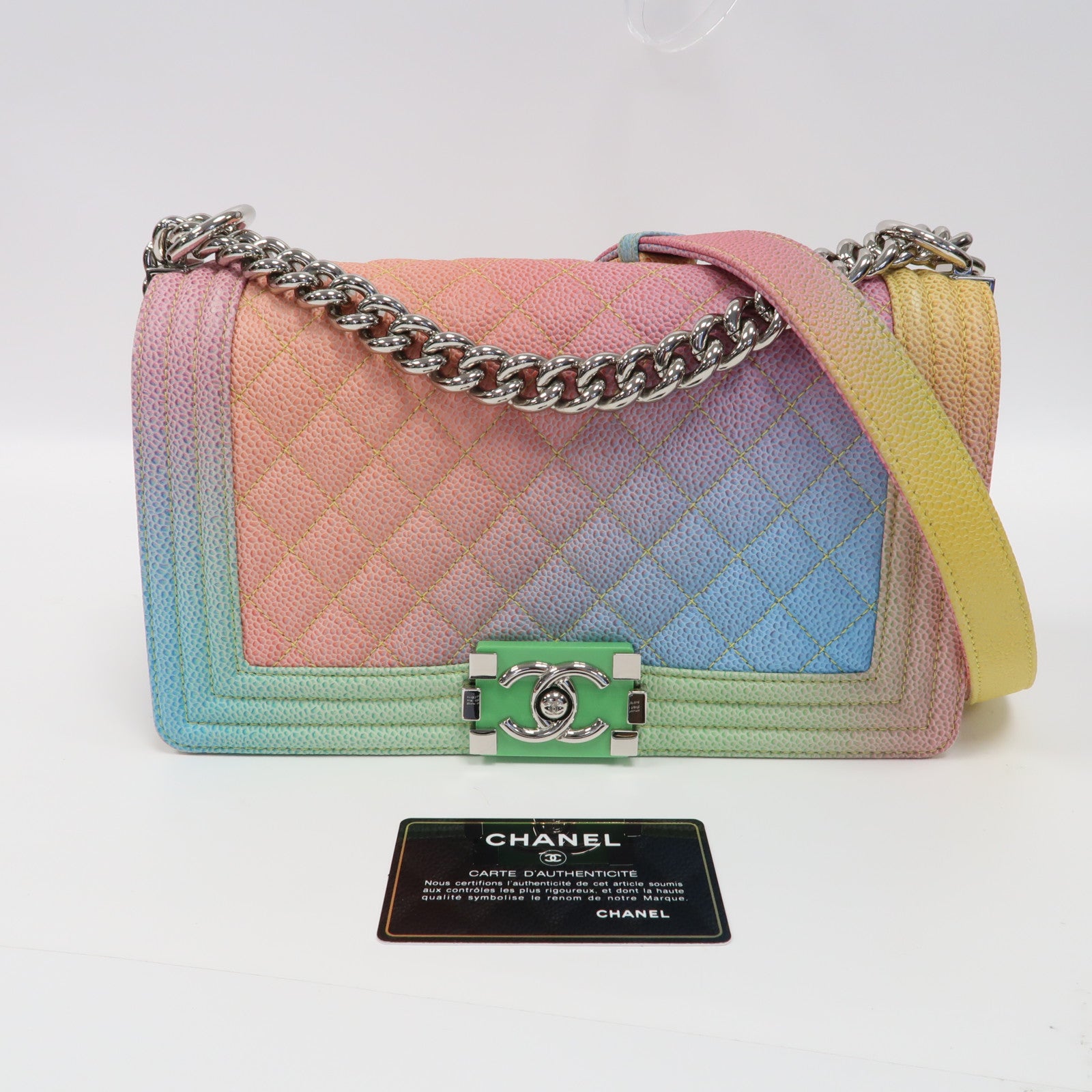 CHANEL 【激減優惠】菱格Caviar皮革Boy 25金扣鏈帶肩背袋彩色