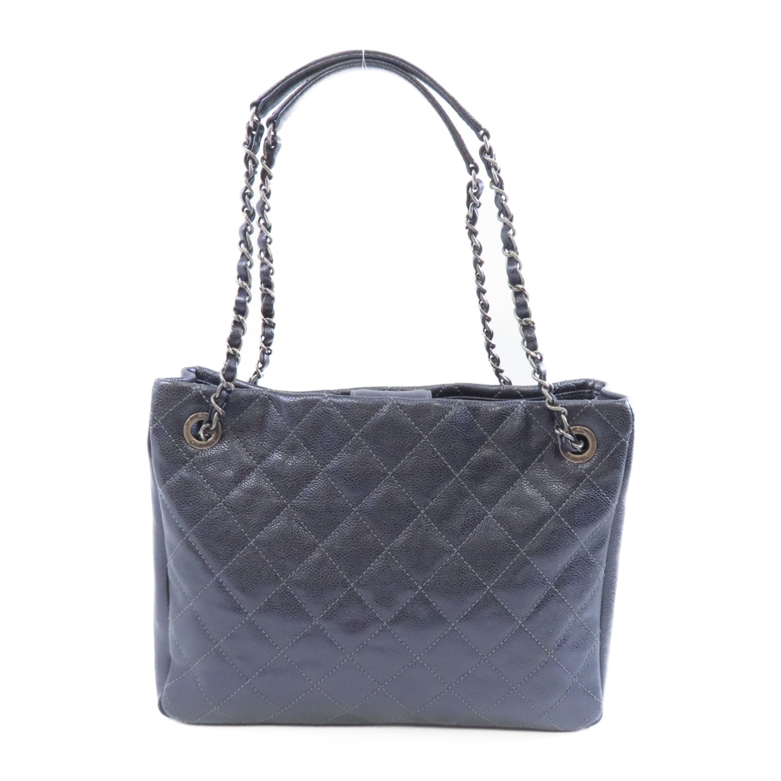CHANEL 【激減優惠】菱格Caviar皮革Chain Shoulder銀扣鏈帶肩背袋深灰色