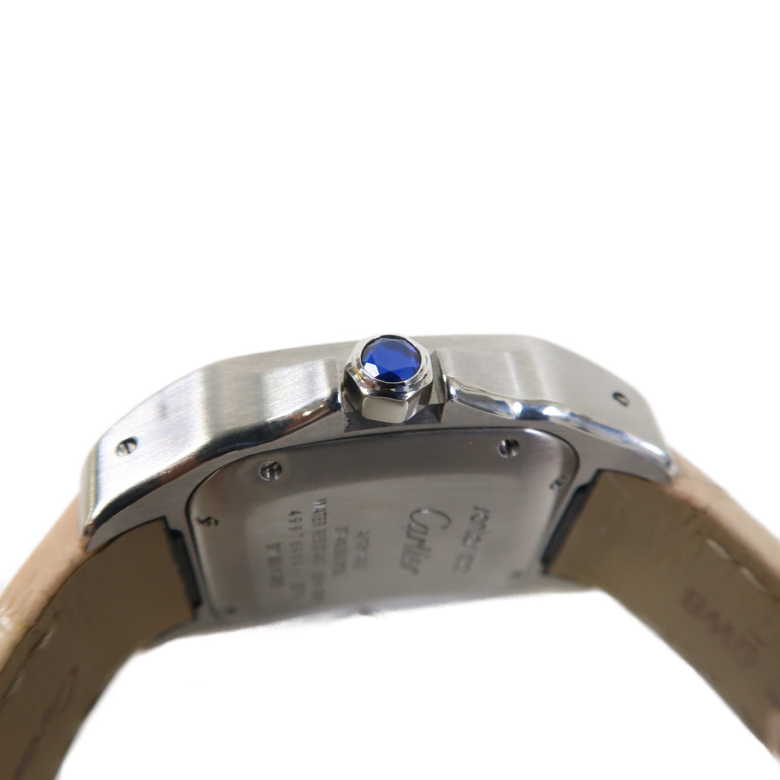 CARTIER Santos 100不鏽鋼/皮革手錶自動機芯白色