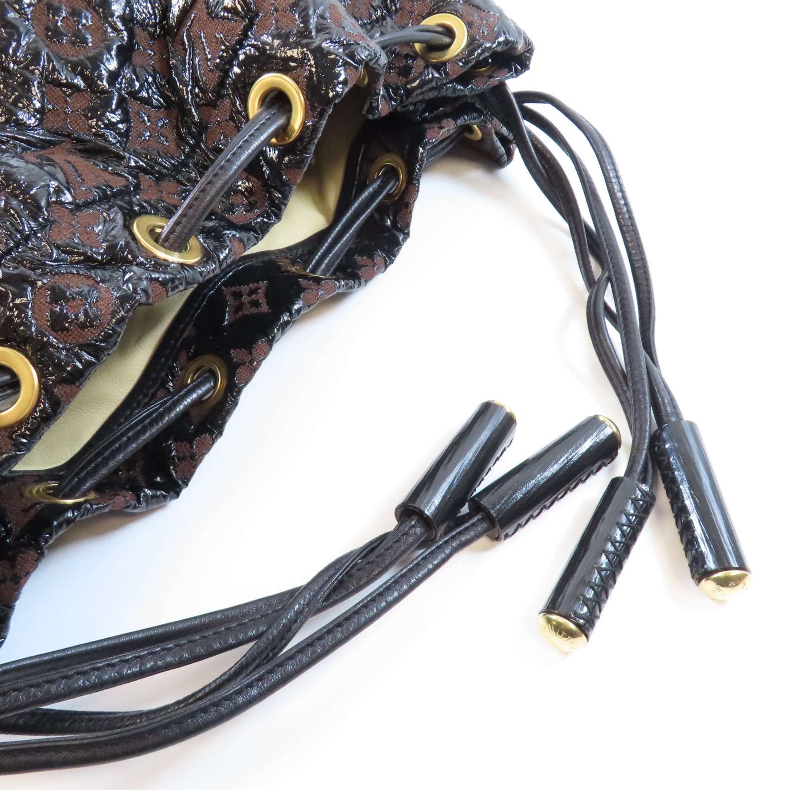 LOUIS VUITTON Monogram Envinil Squishy金扣肩背袋啡色/黑色