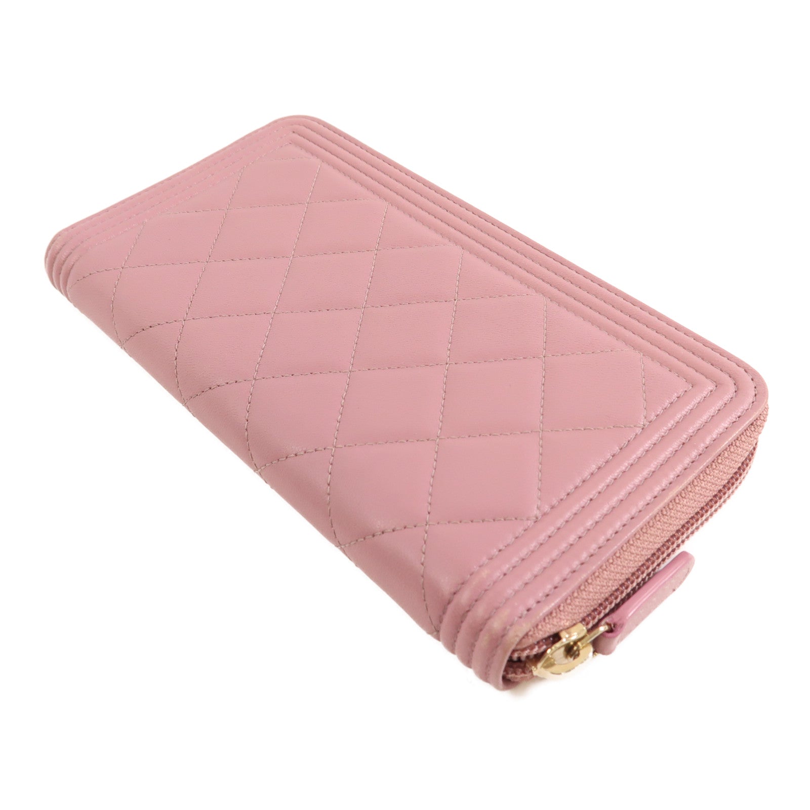 CHANEL 羊皮皮革Boy Long Wallet金扣長錢包