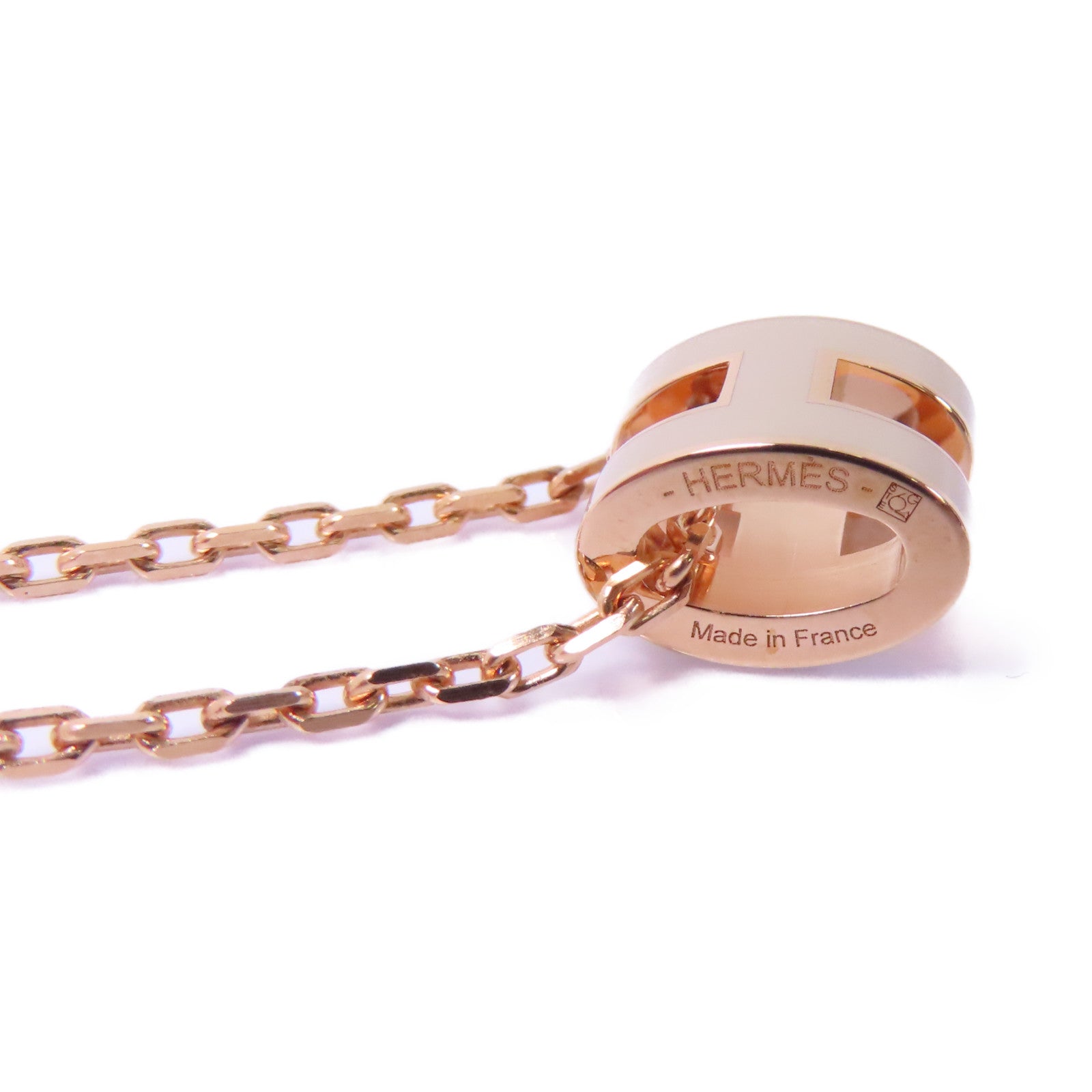 HERMES 金屬Mini Pop H Necklace項鍊粉紅金色/白色