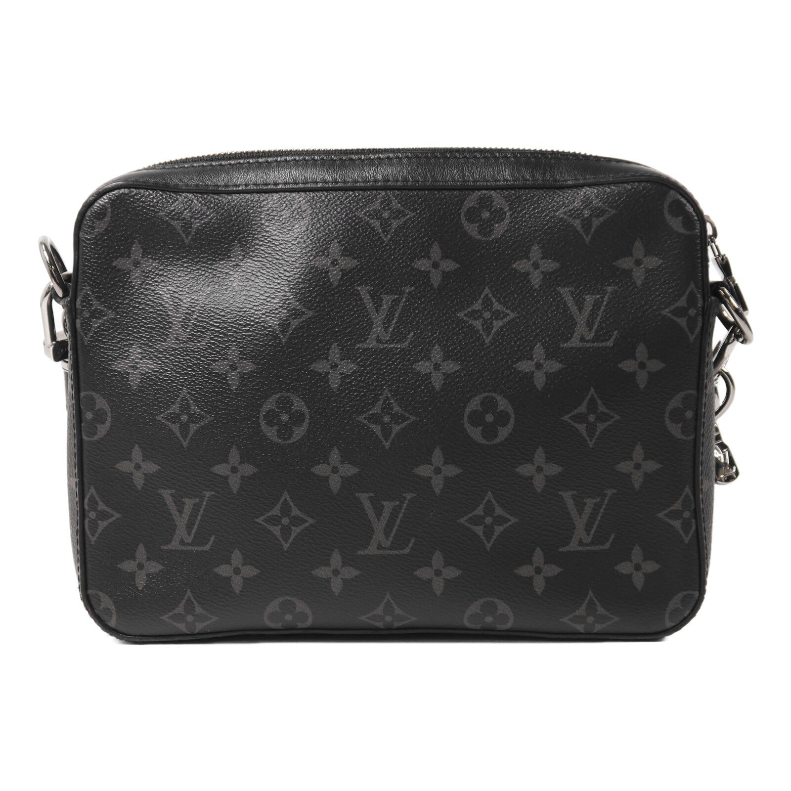LOUIS VUITTON Monogram Eclipse Reverse Trio Messenger銀扣肩背袋灰色