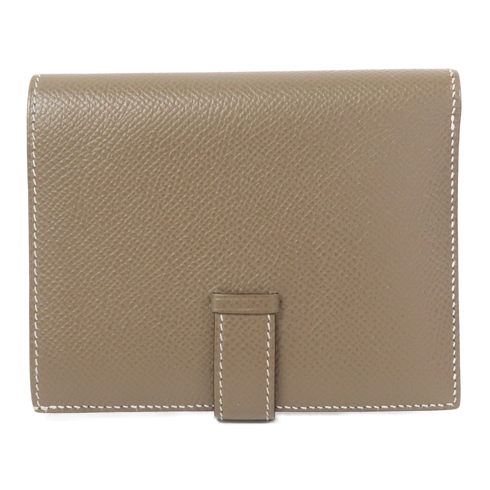HERMES Epsom皮革Bearn Compact Wallet金扣錢包大象灰色