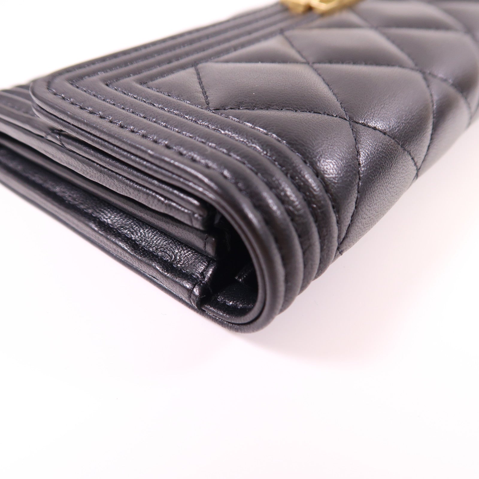 CHANEL 羊皮皮革Boy Long Wallet金扣長錢包