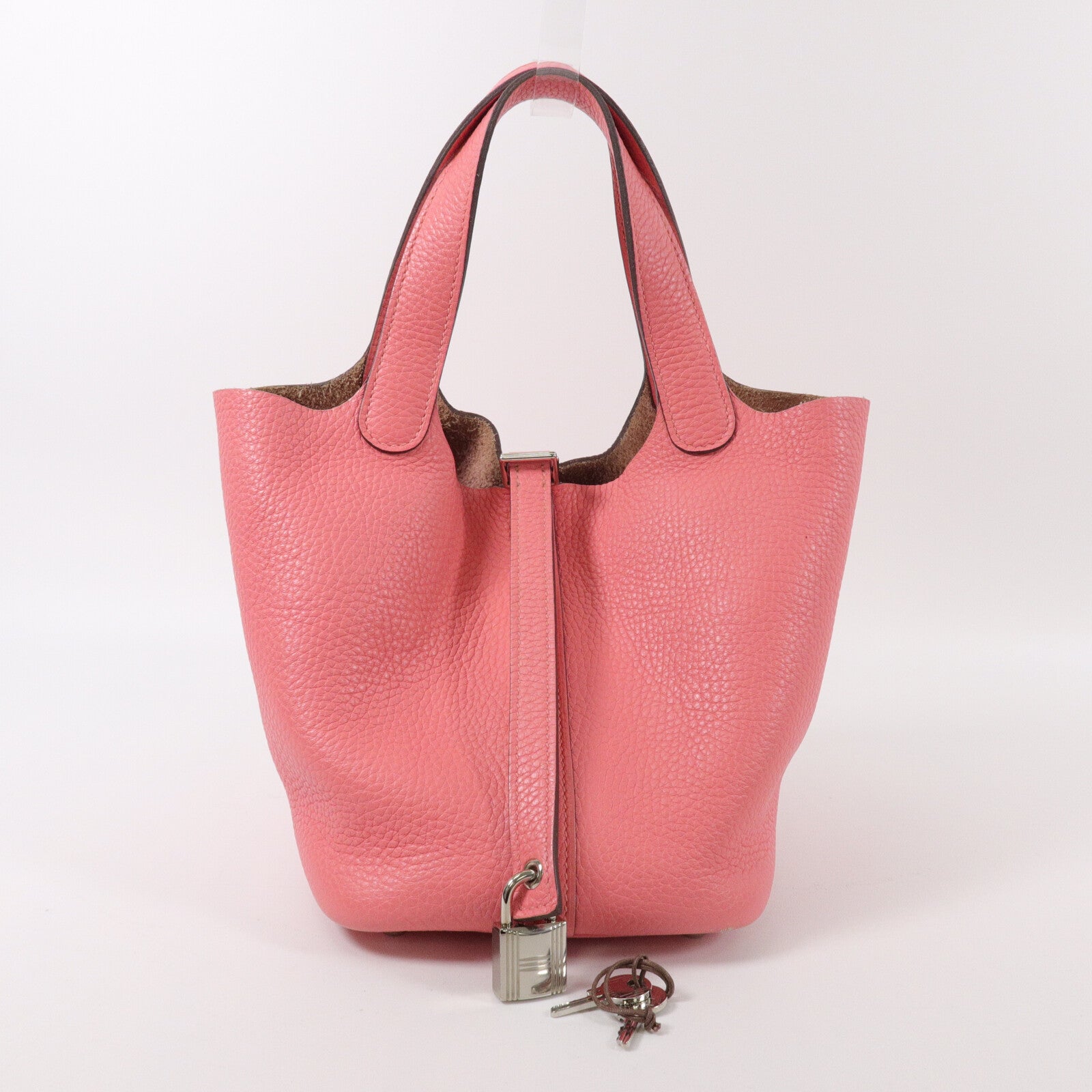 HERMES Clemence皮革Picotin PM手挽袋Rose Azalee