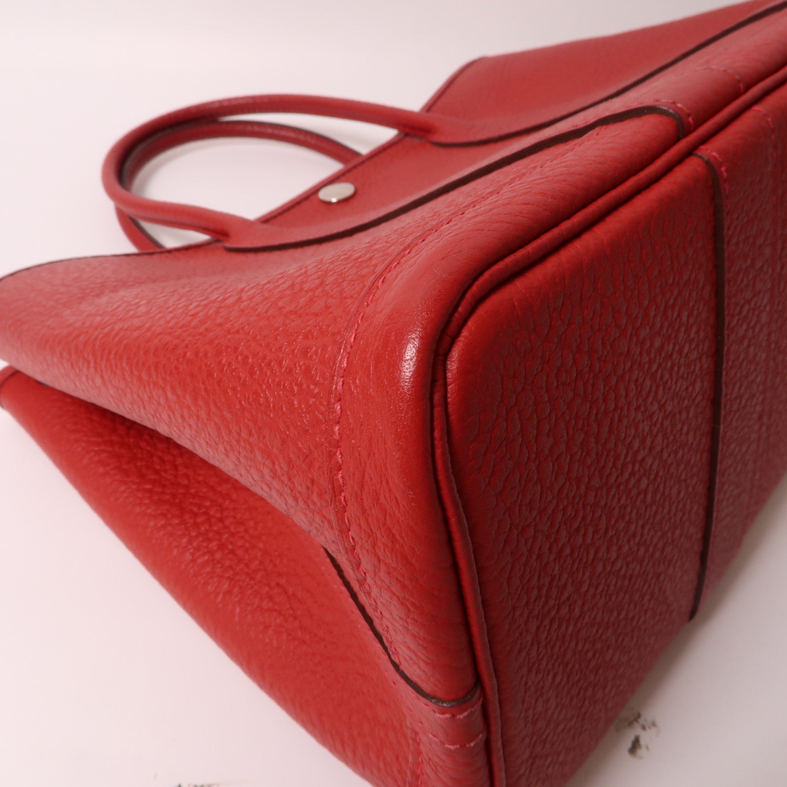 HERMES Country皮革Garden Party TPM銀扣手挽袋紅色