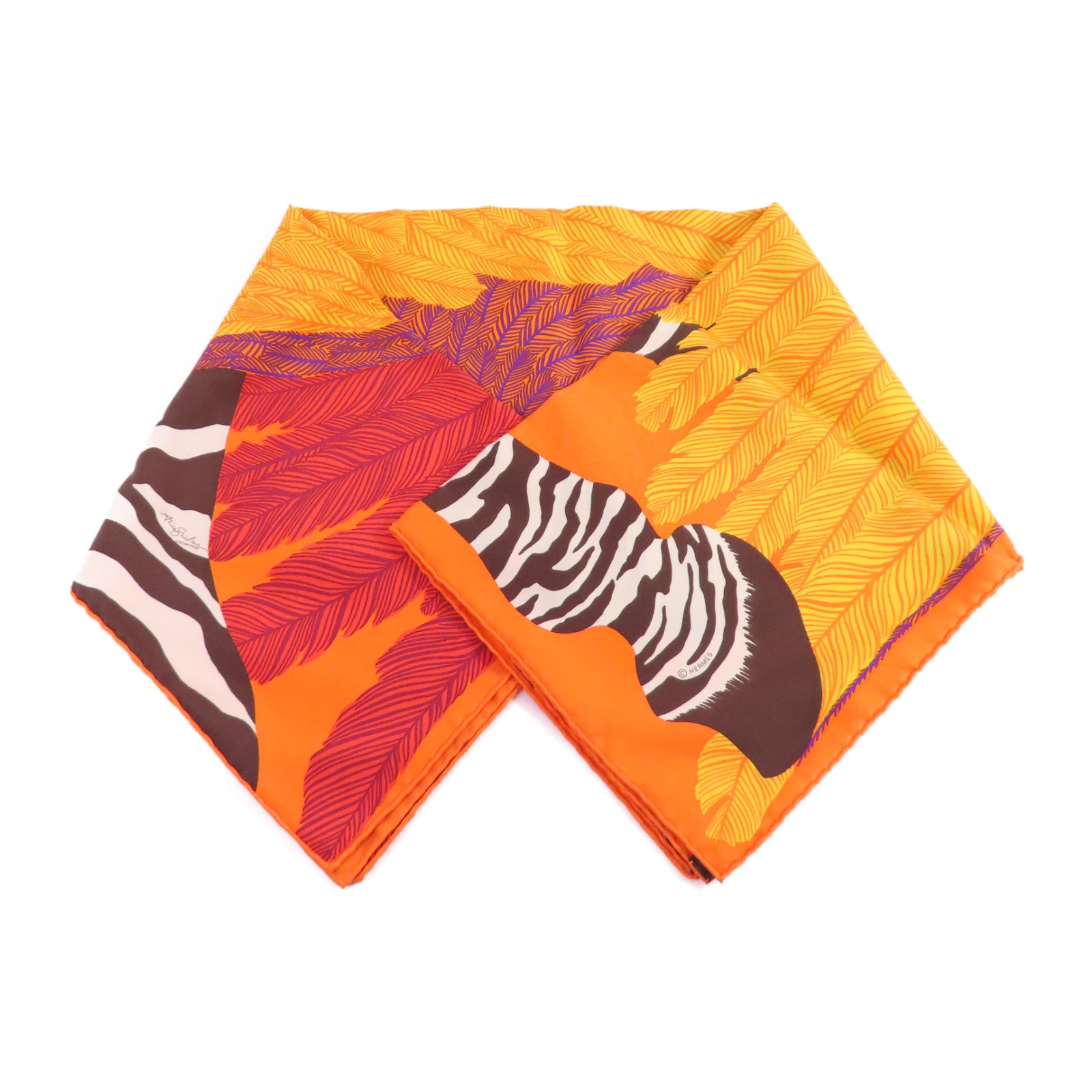 HERMES 絲質Scarf 90x90絲巾橙色/紅色/棕色/彩色