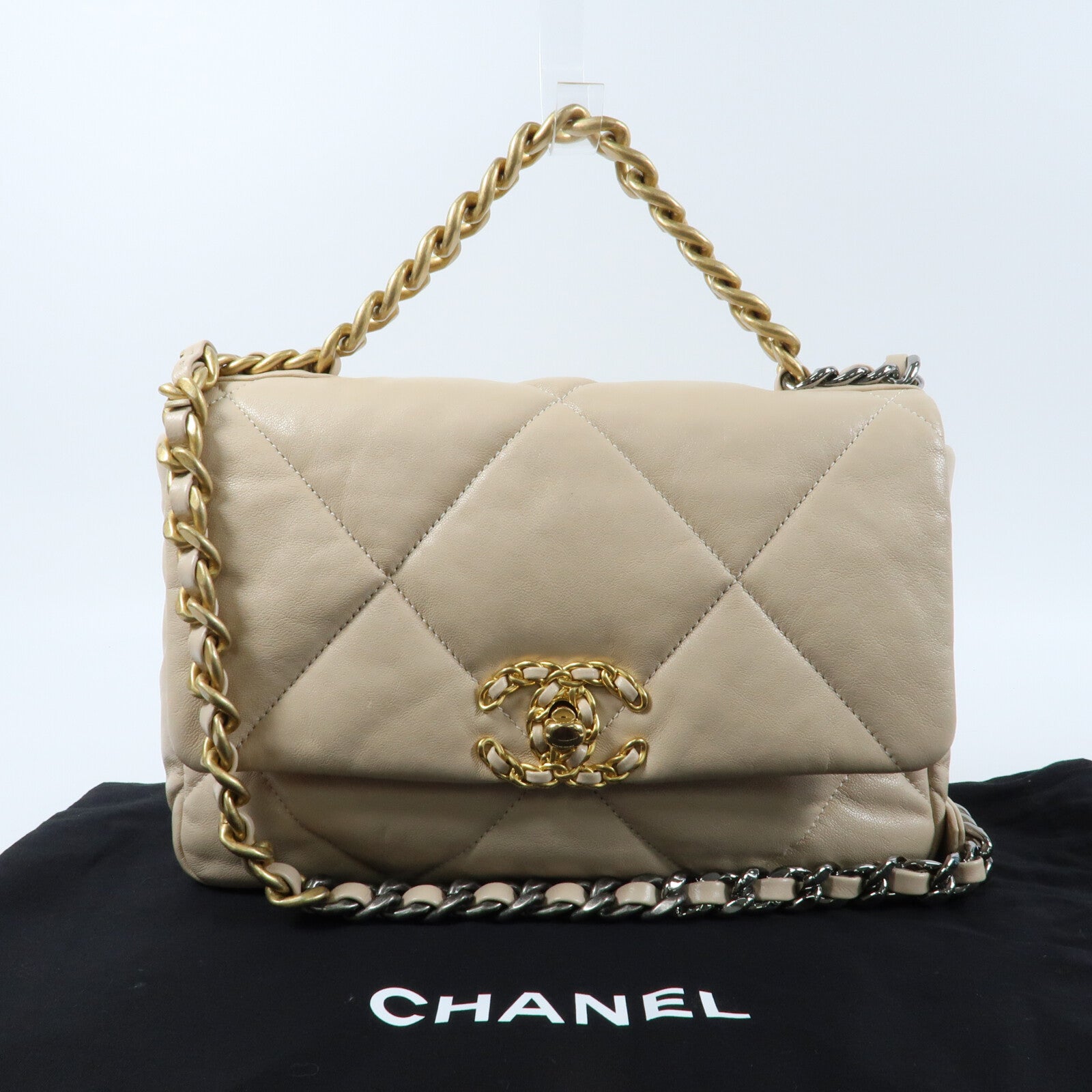 CHANEL 羊皮皮革C19 Small鏈帶手挽肩背兩用袋
