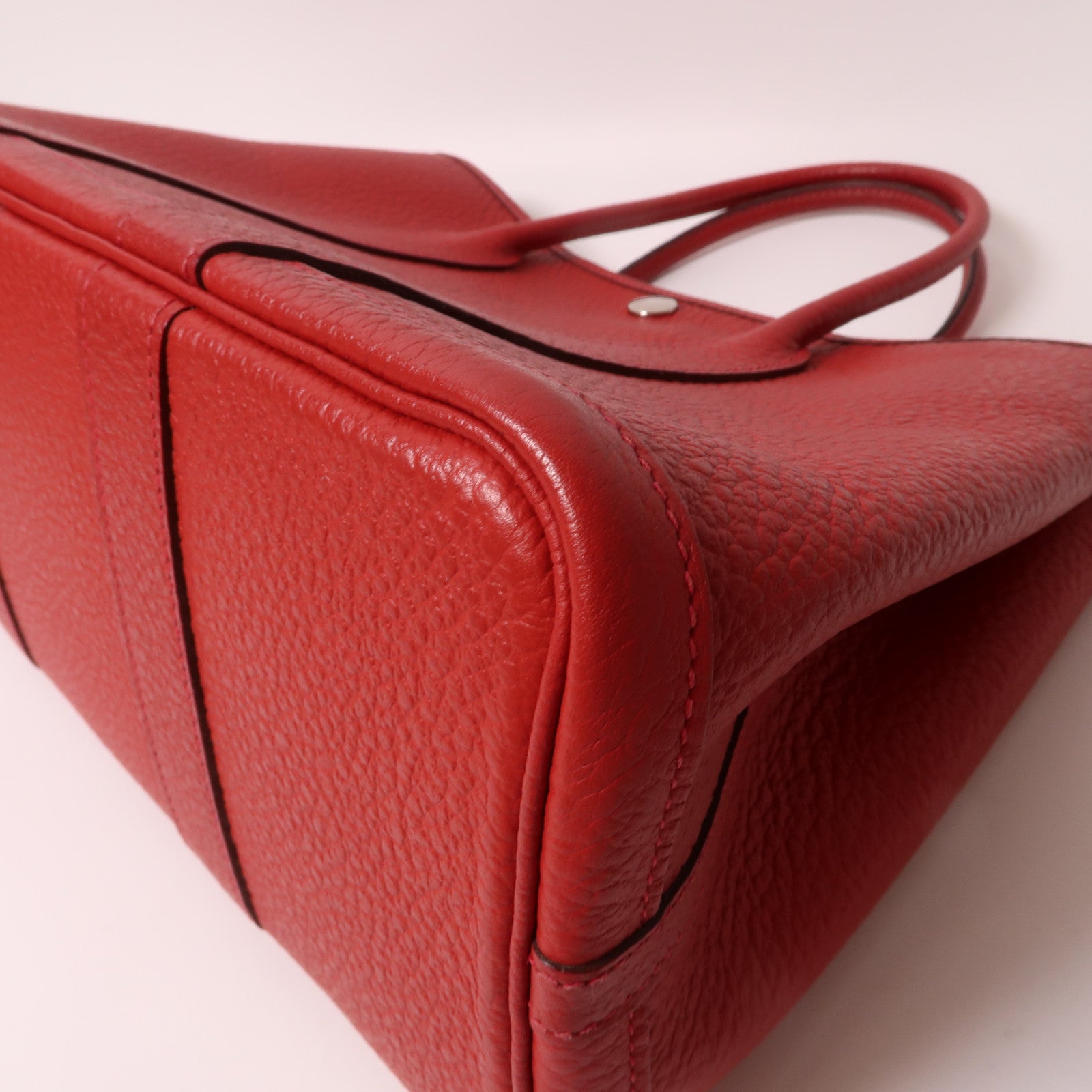 HERMES Country皮革Garden Party TPM銀扣手挽袋紅色