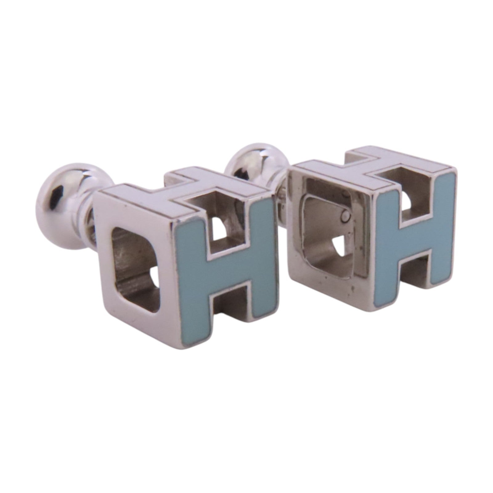 HERMES 金屬/琺瑯Pop H Cube Earrings銀扣耳環