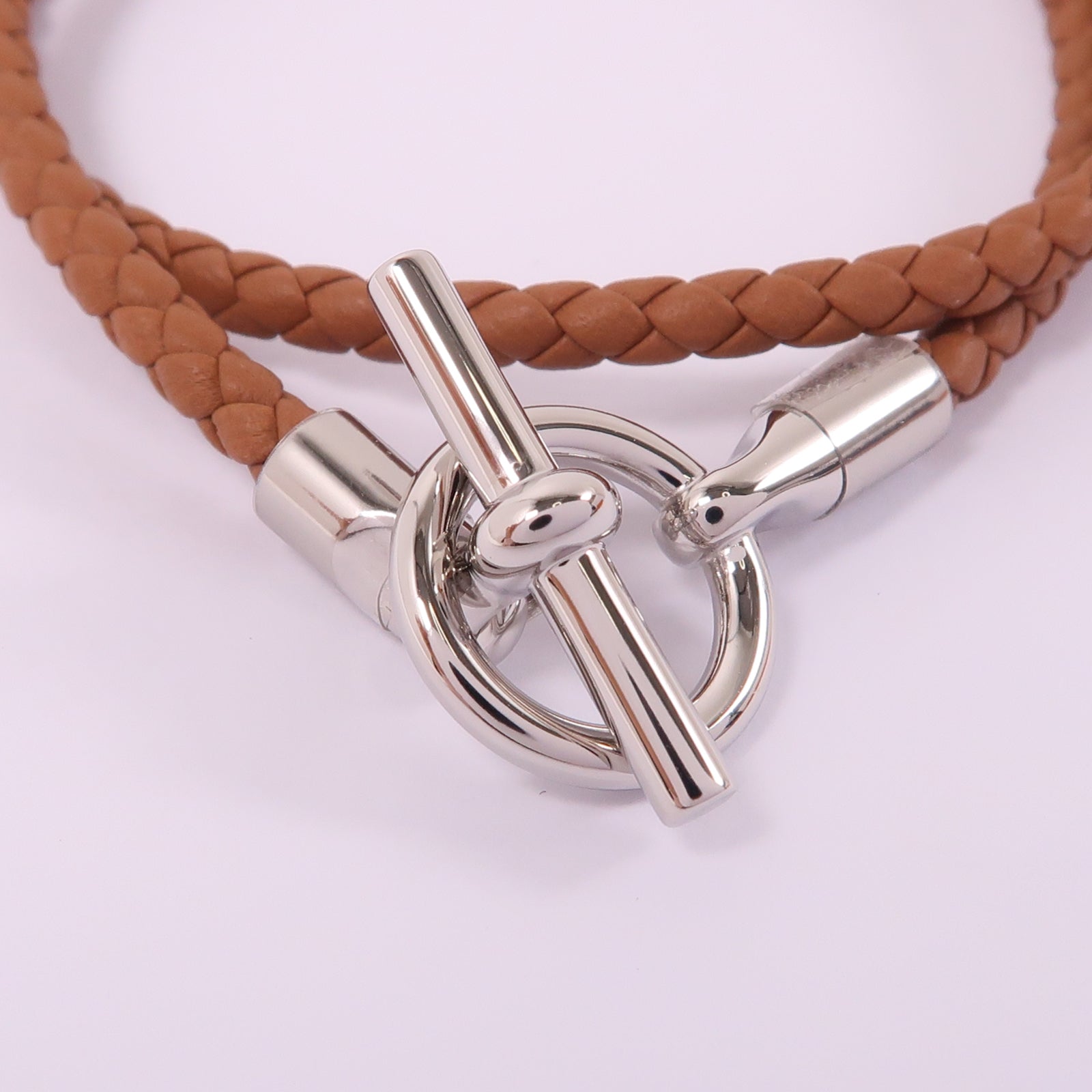 HERMES 皮革Collier Glenan銀扣項鍊37/Gold