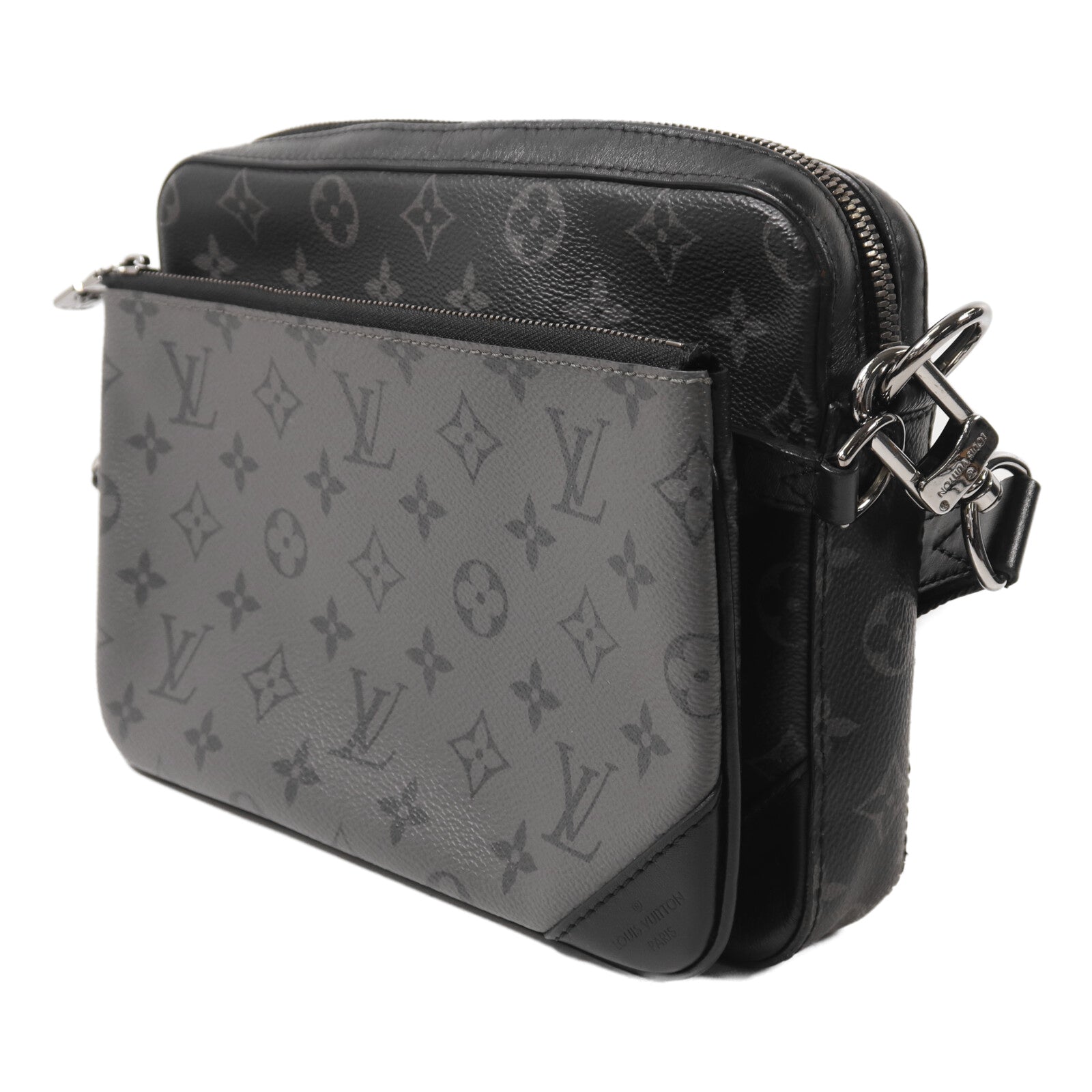 LOUIS VUITTON Monogram Eclipse Reverse Trio Messenger銀扣肩背袋灰色