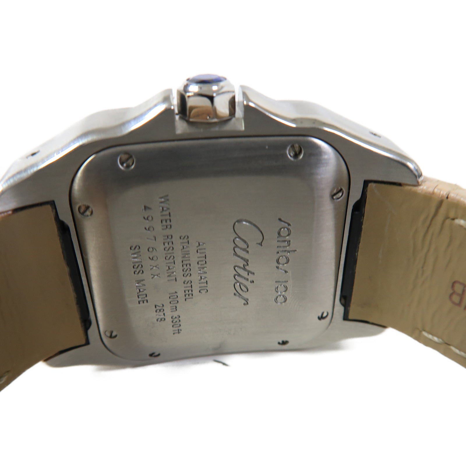 CARTIER Santos 100不鏽鋼/皮革手錶自動機芯白色