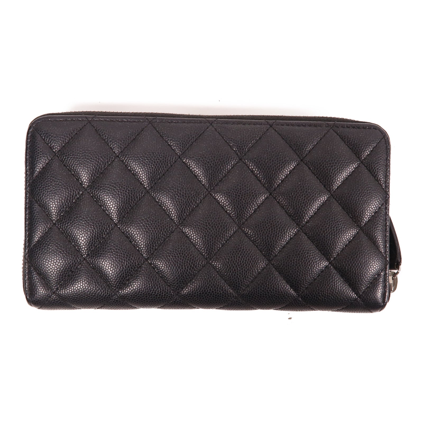CHANEL 菱格Caviar皮革Zipper Long Wallet銀扣長錢包黑色