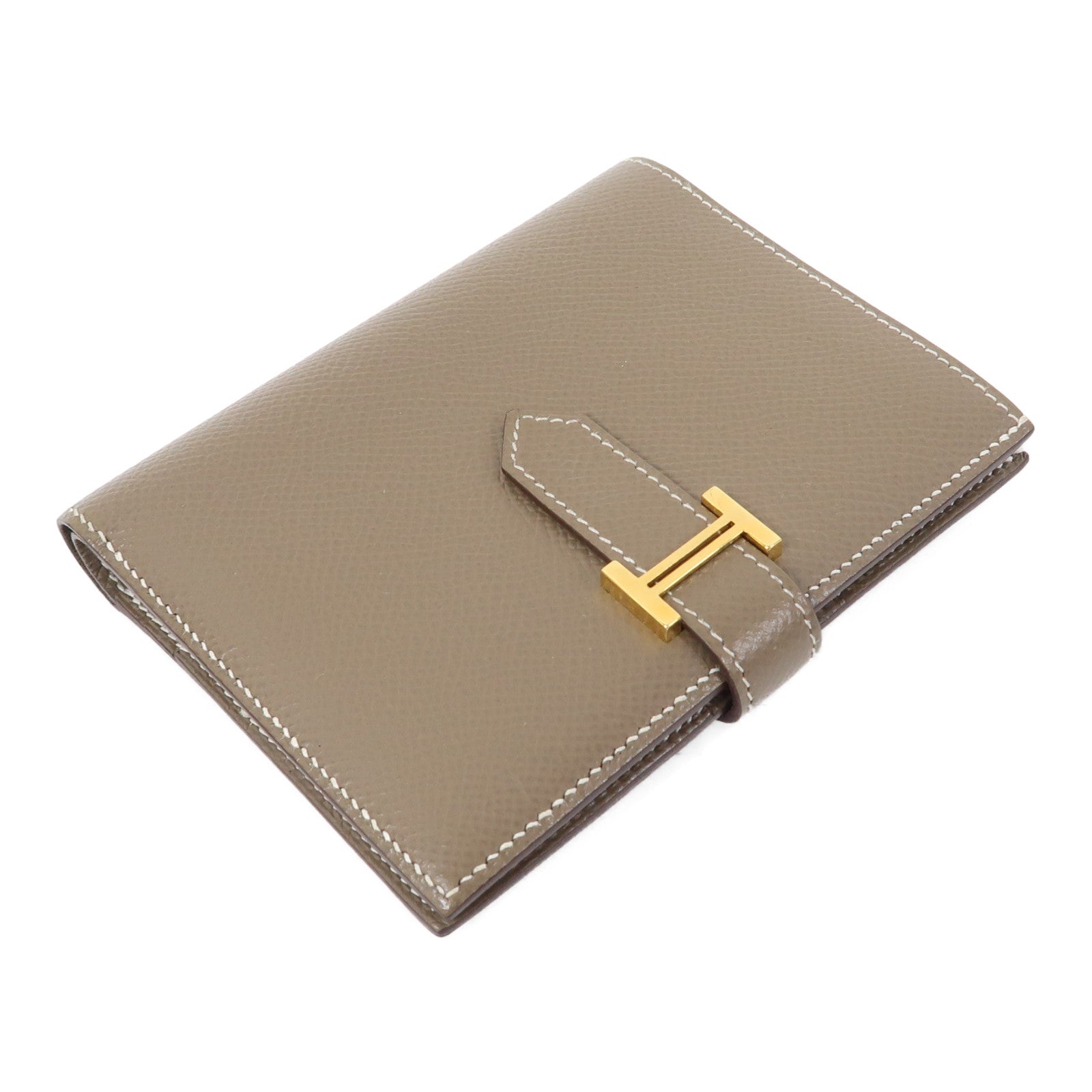 HERMES Epsom皮革Bearn Compact Wallet金扣錢包大象灰色