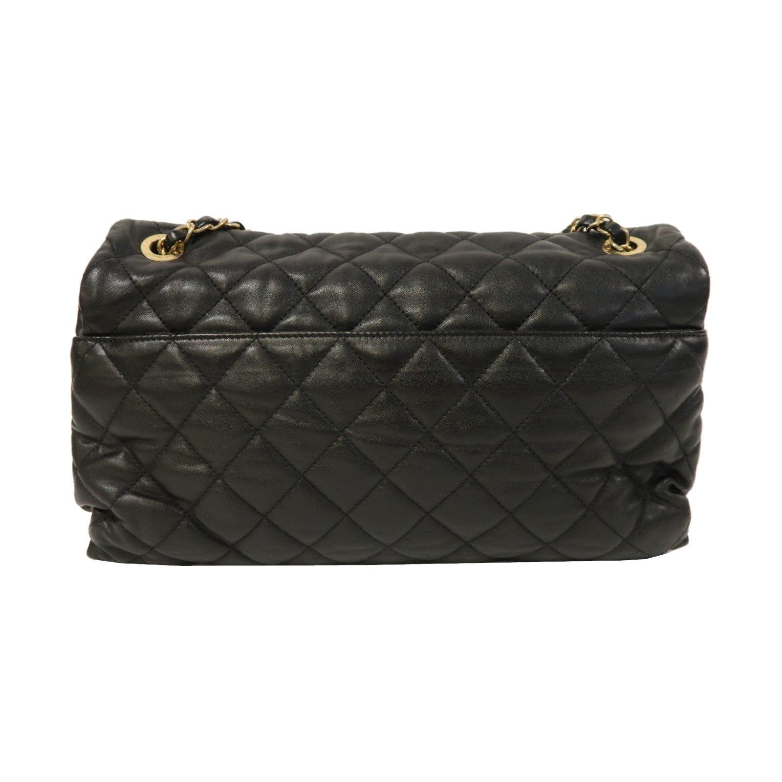 CHANEL 菱格羊皮皮革Chain Shoulder金扣鏈帶肩背袋黑色