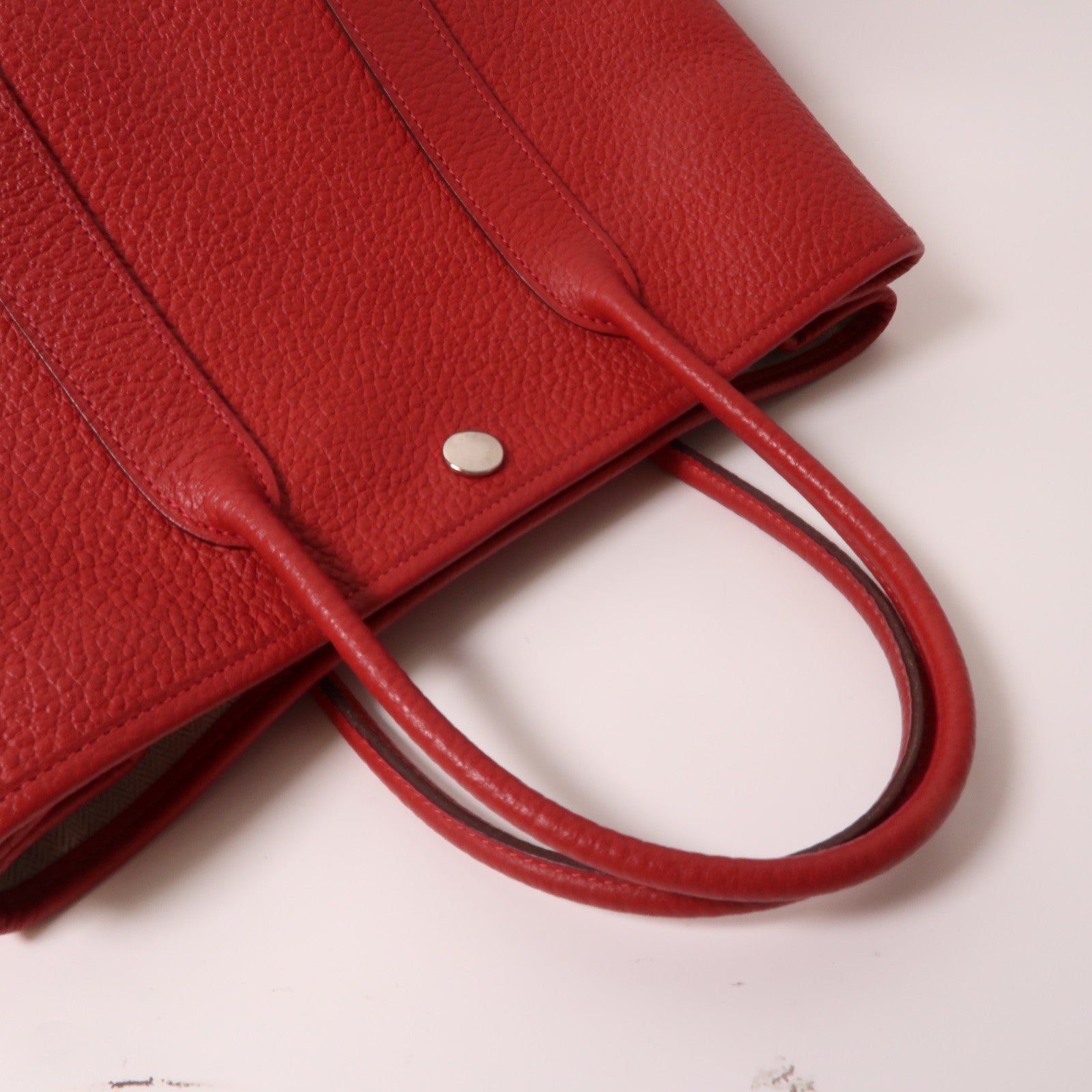 HERMES Country皮革Garden Party TPM銀扣手挽袋紅色