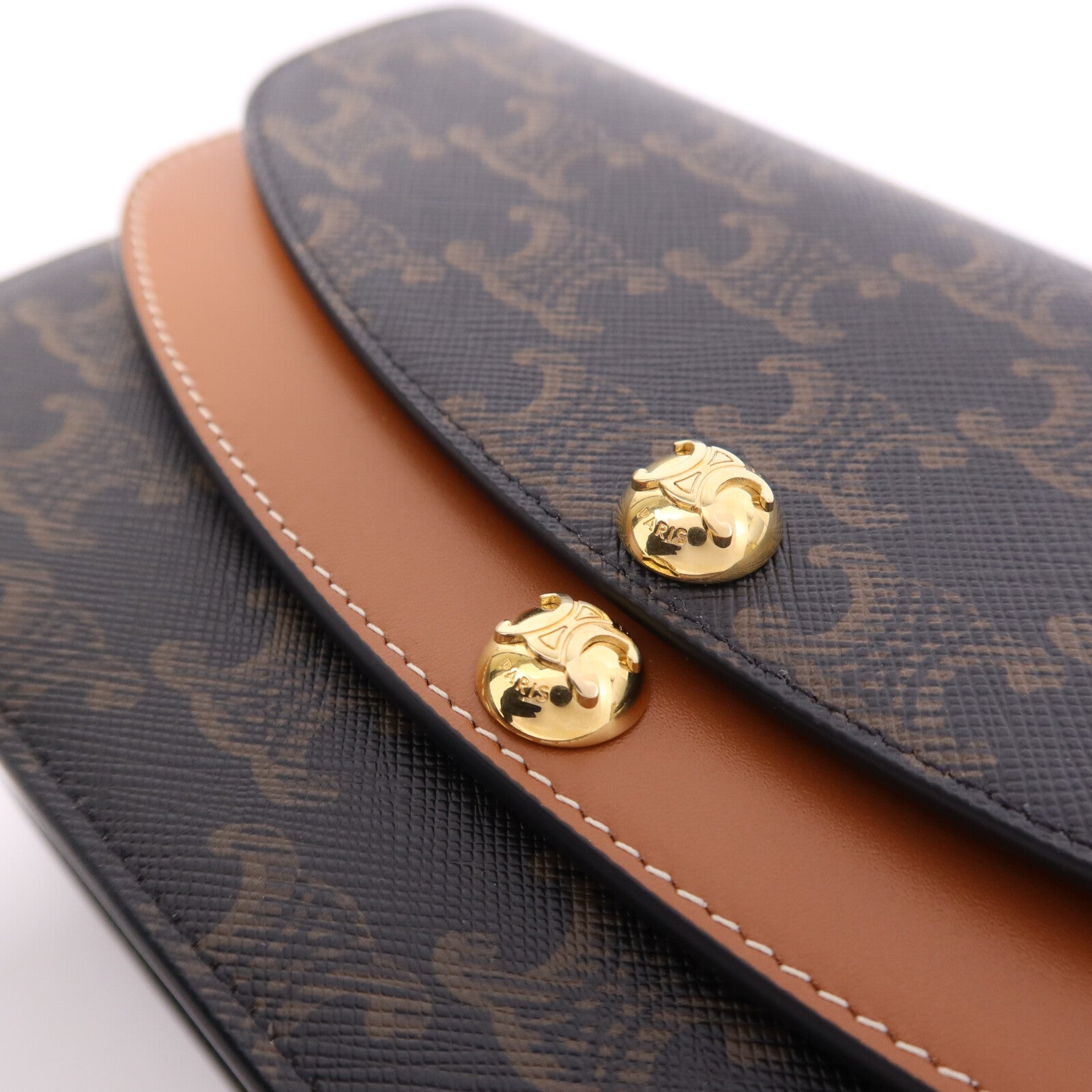 CELINE 塗層帆布Duo Wallet On Strap金扣肩背袋