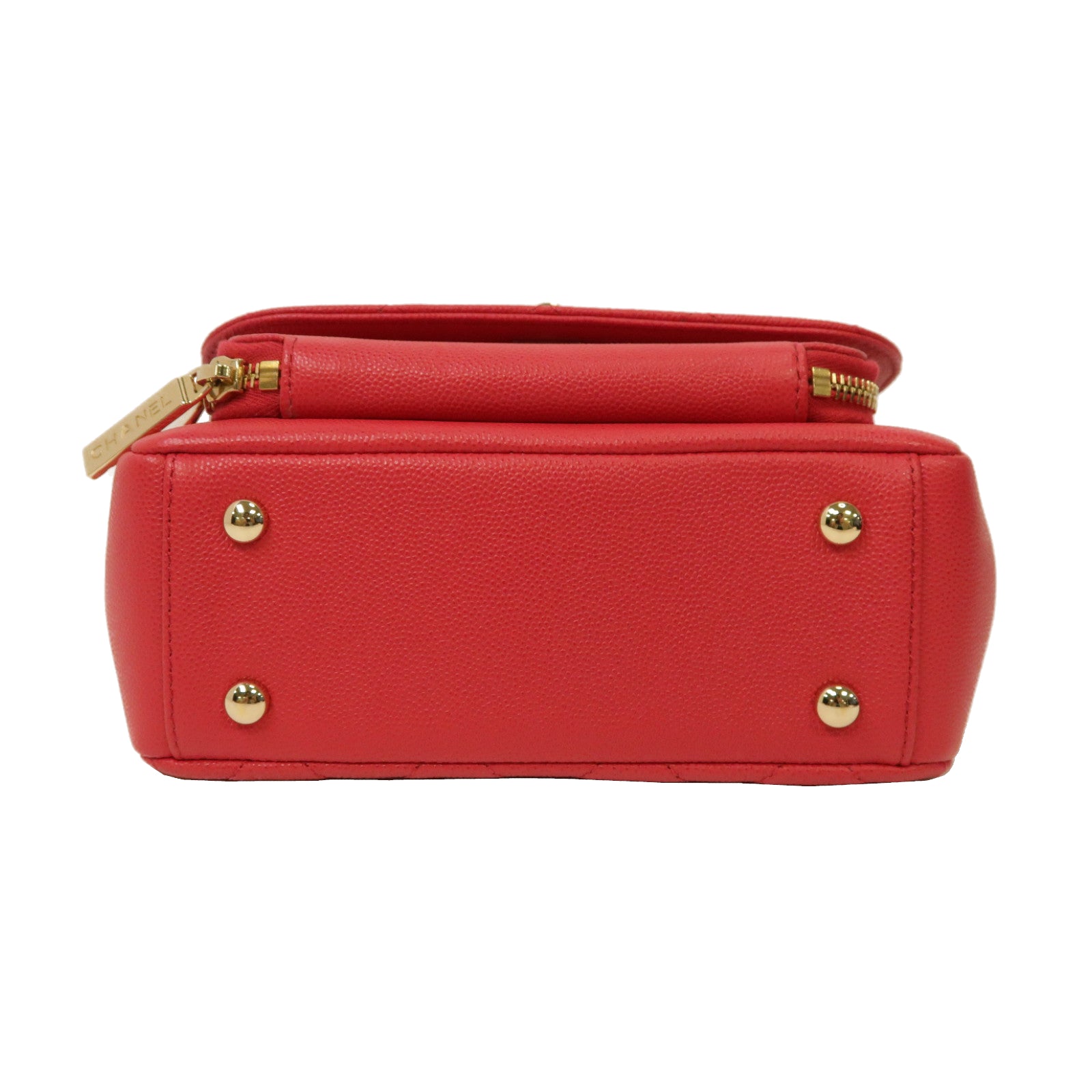 CHANEL 菱格Caviar皮革Business Affinity Shoulder Bag金扣手挽肩背兩用袋紅色